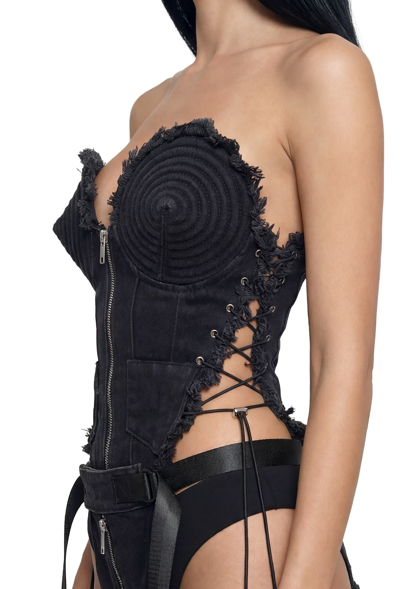 Denim Cone Corset - Black - Image 2