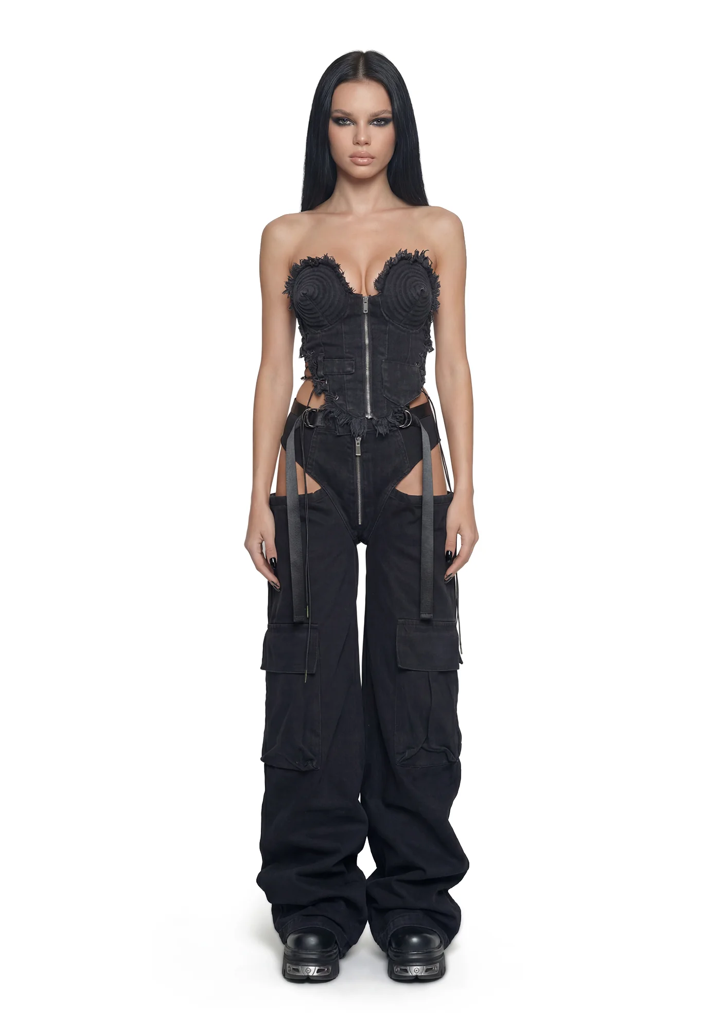 Denim Panty Trousers - Black - Image 2