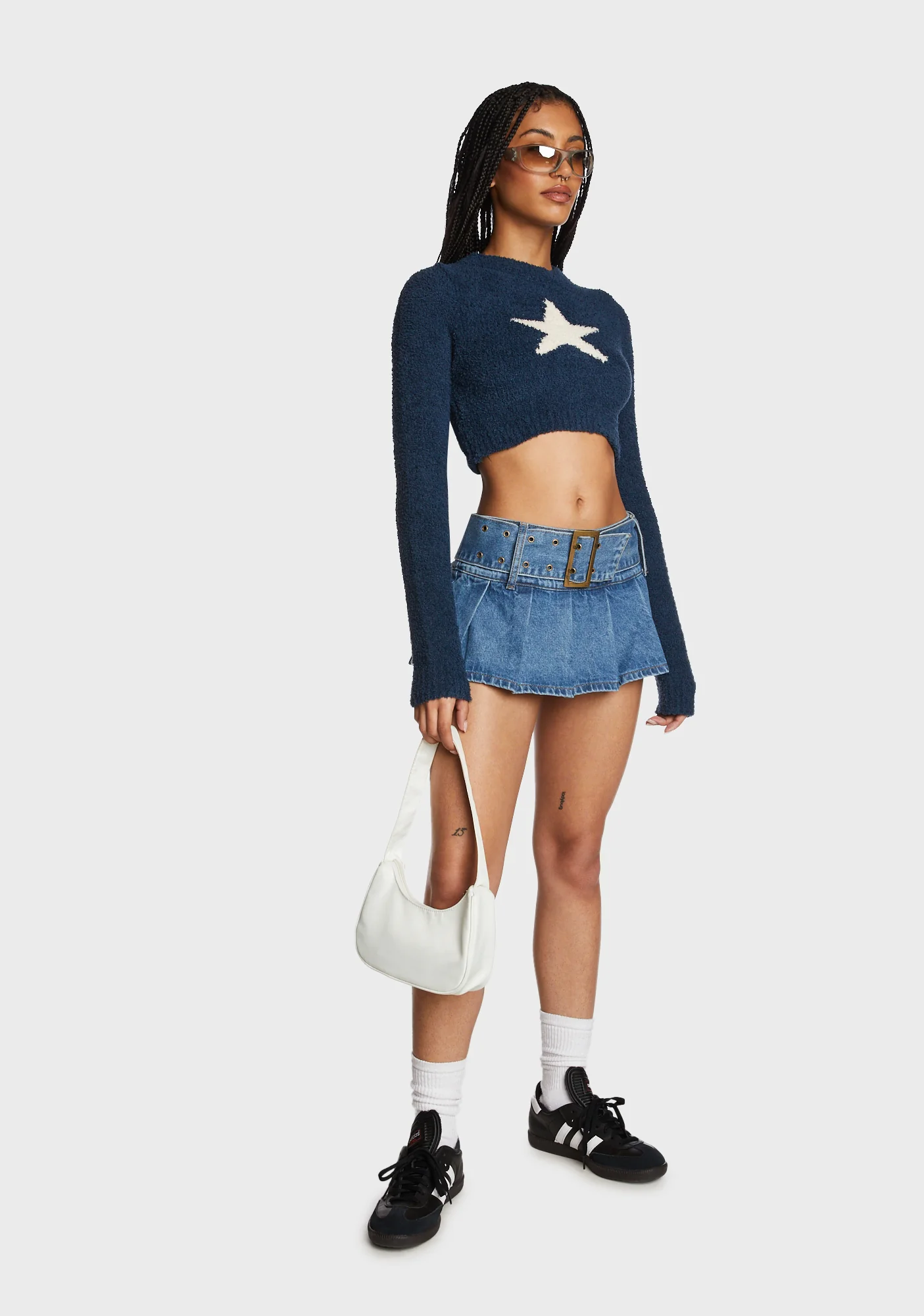 Denim Pleated Low Rise Mini Skort - Image 2