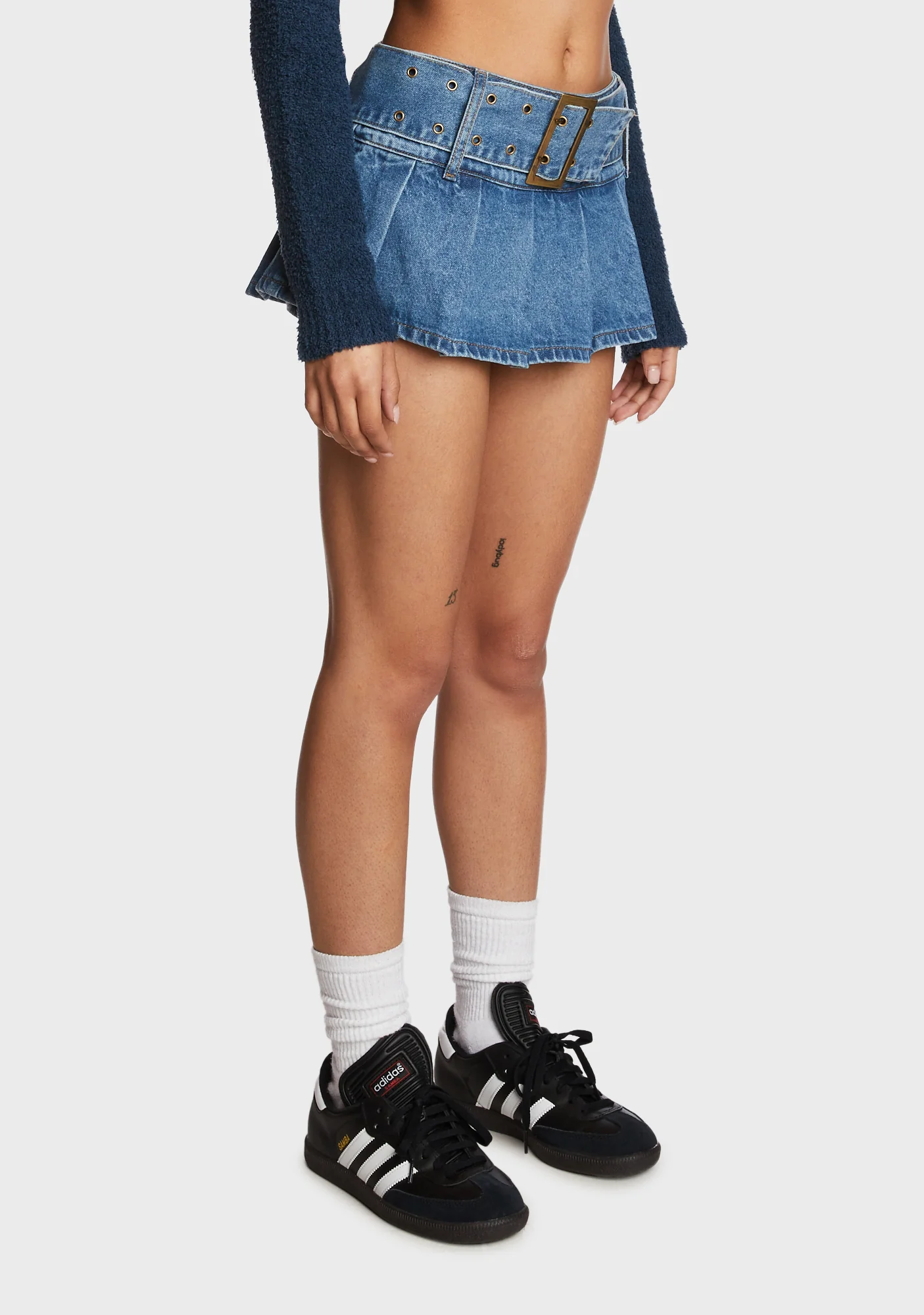 Denim Pleated Low Rise Mini Skort - Image 3