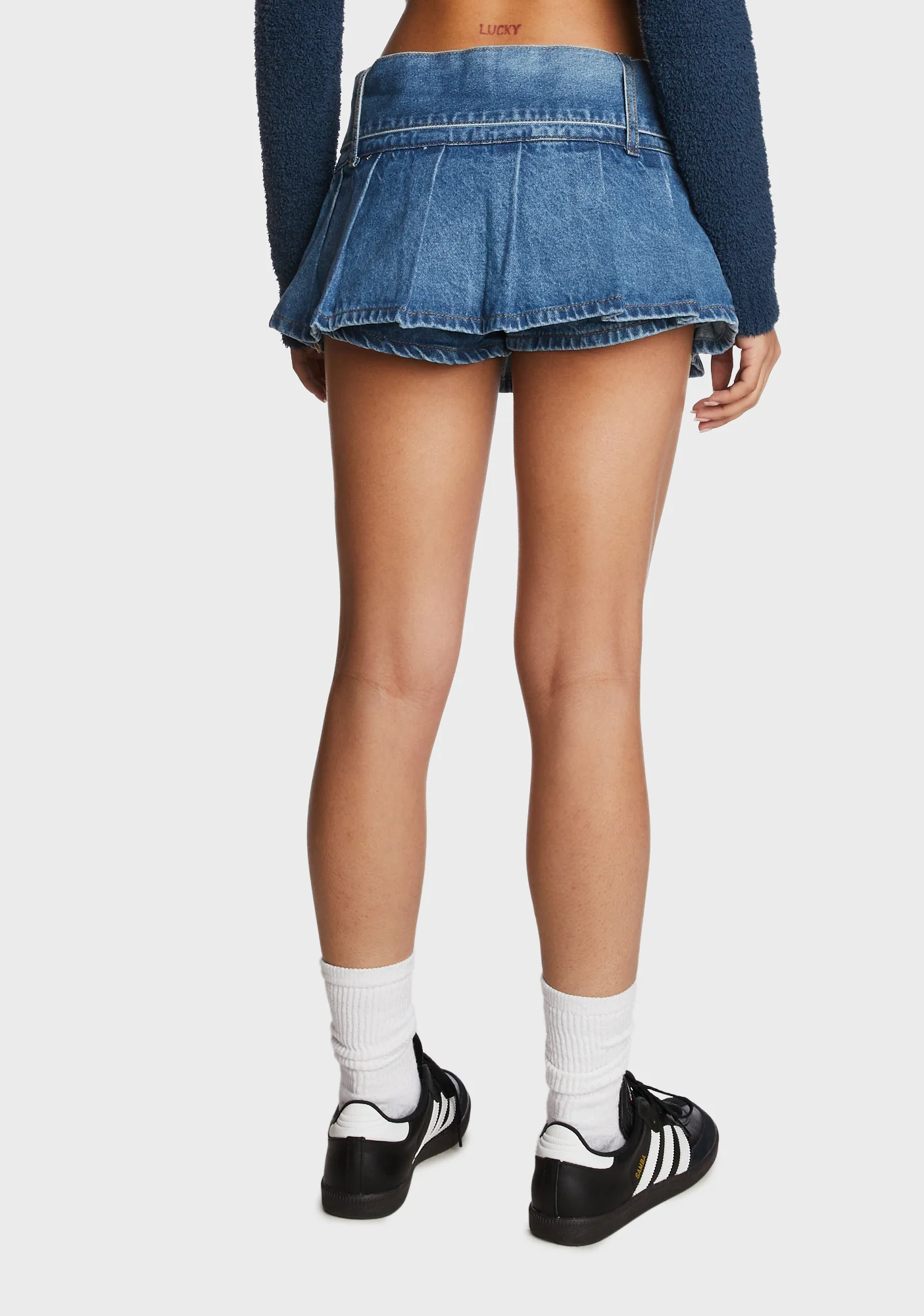 Denim Pleated Low Rise Mini Skort - Image 4