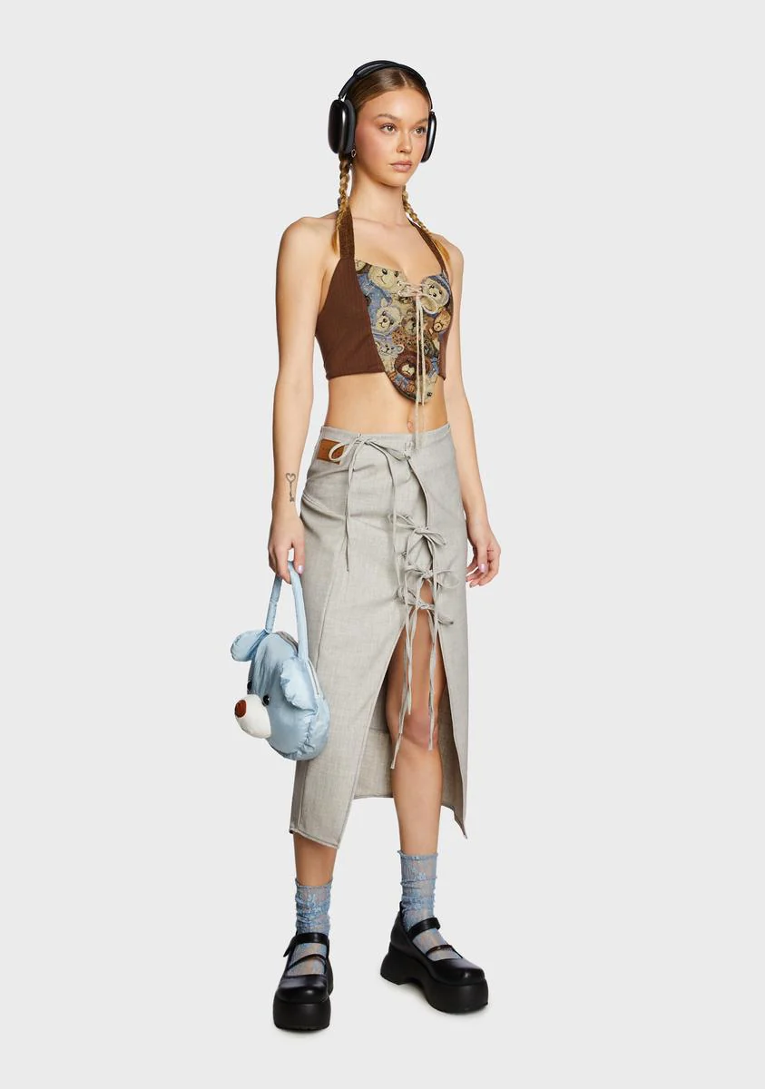 Denim Tie Long Skirt - Image 5