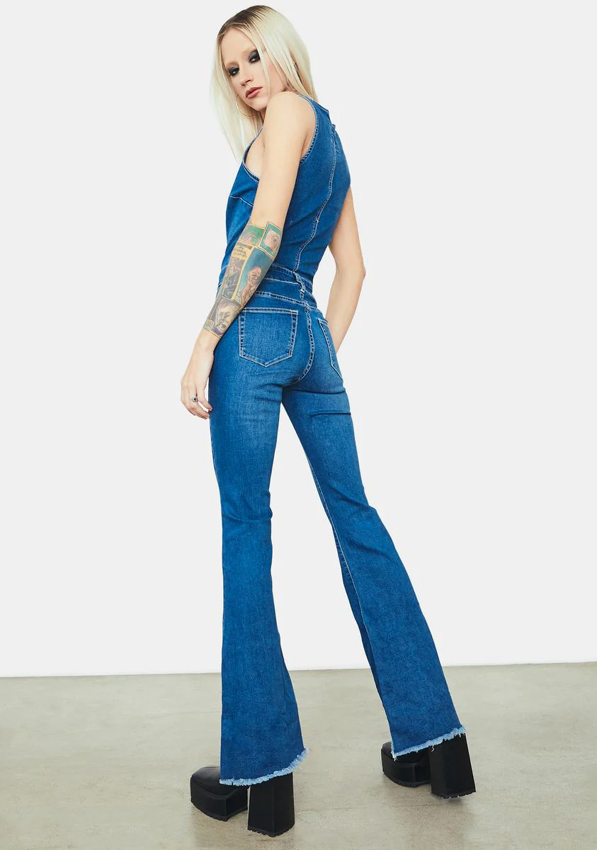 Destination Anywhere Denim Flare Jumpsuit - Image 4