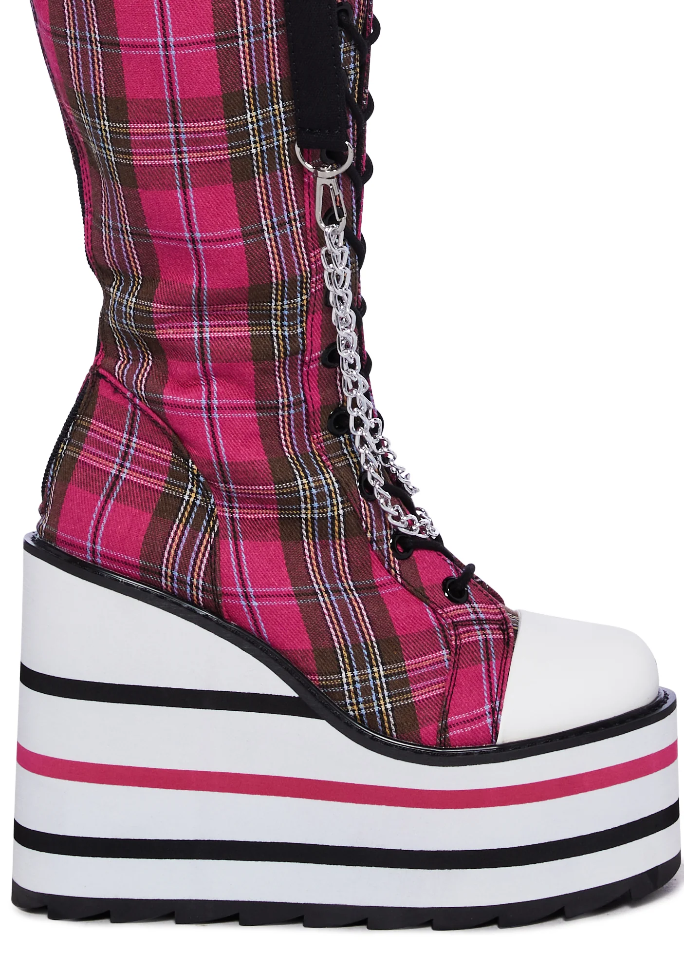 Detention Bondage Platform Boots - Pink Plaid - Image 2