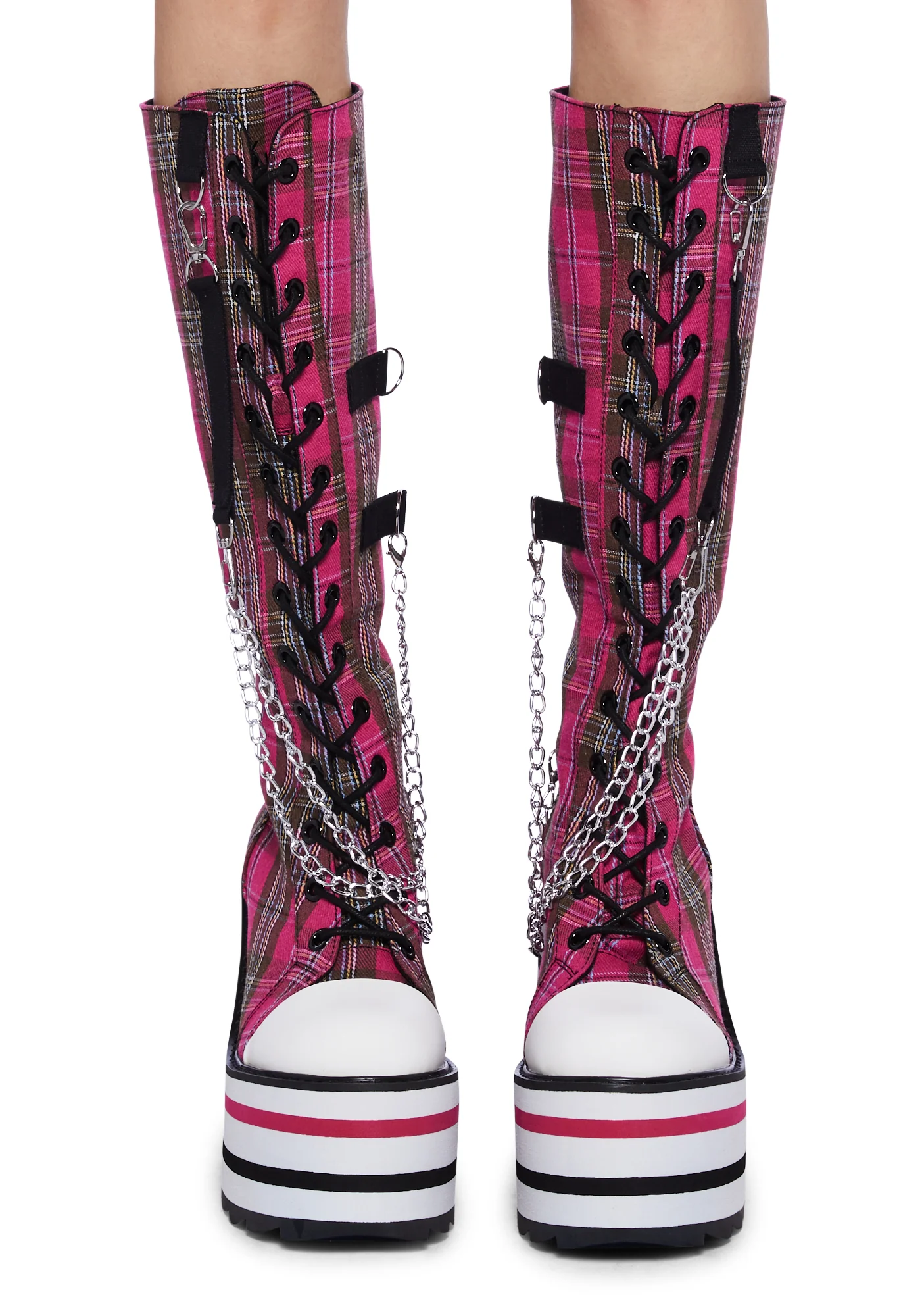 Detention Bondage Platform Boots - Pink Plaid - Image 3