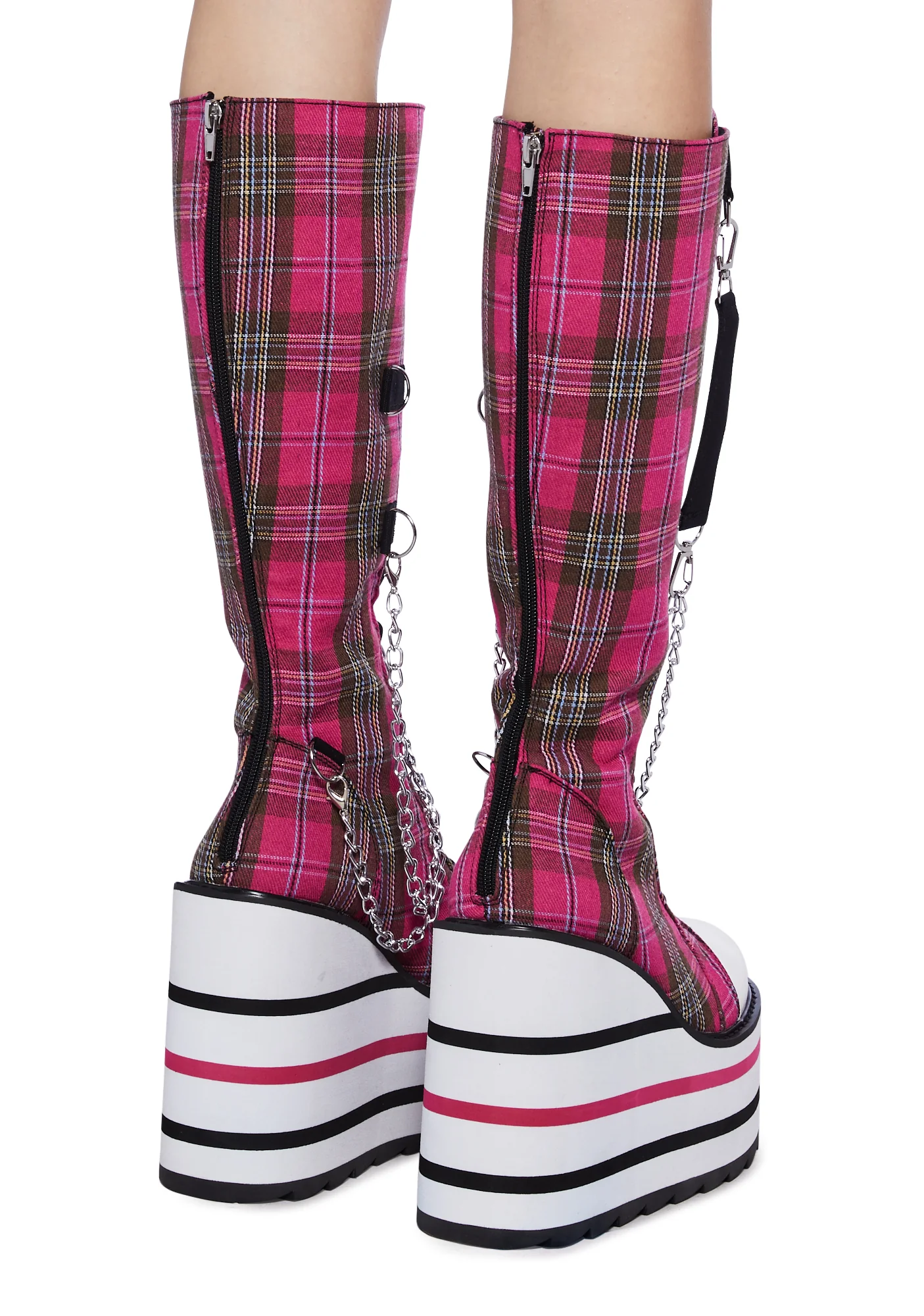 Detention Bondage Platform Boots - Pink Plaid - Image 4