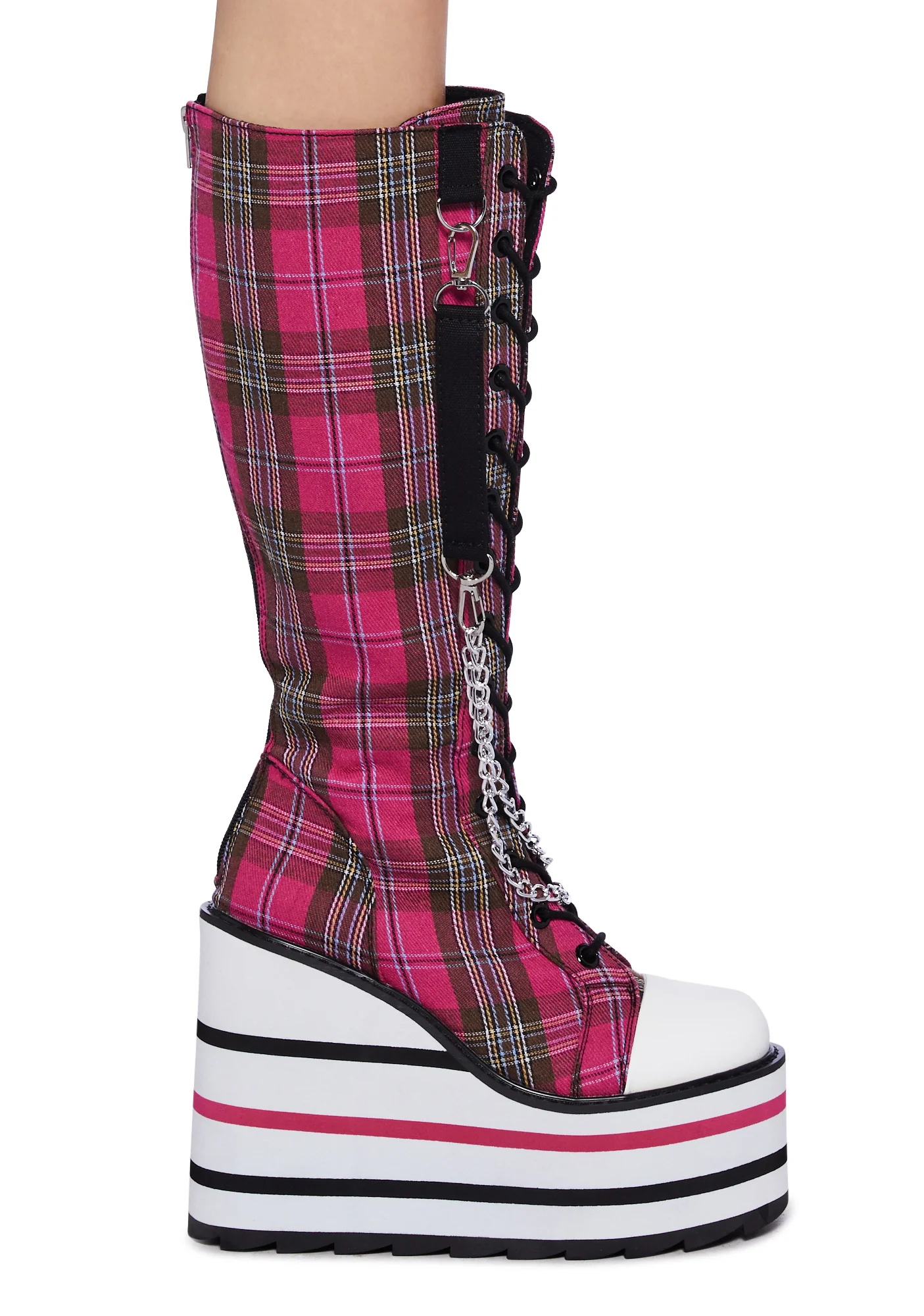 Detention Bondage Platform Boots - Pink Plaid - Image 5