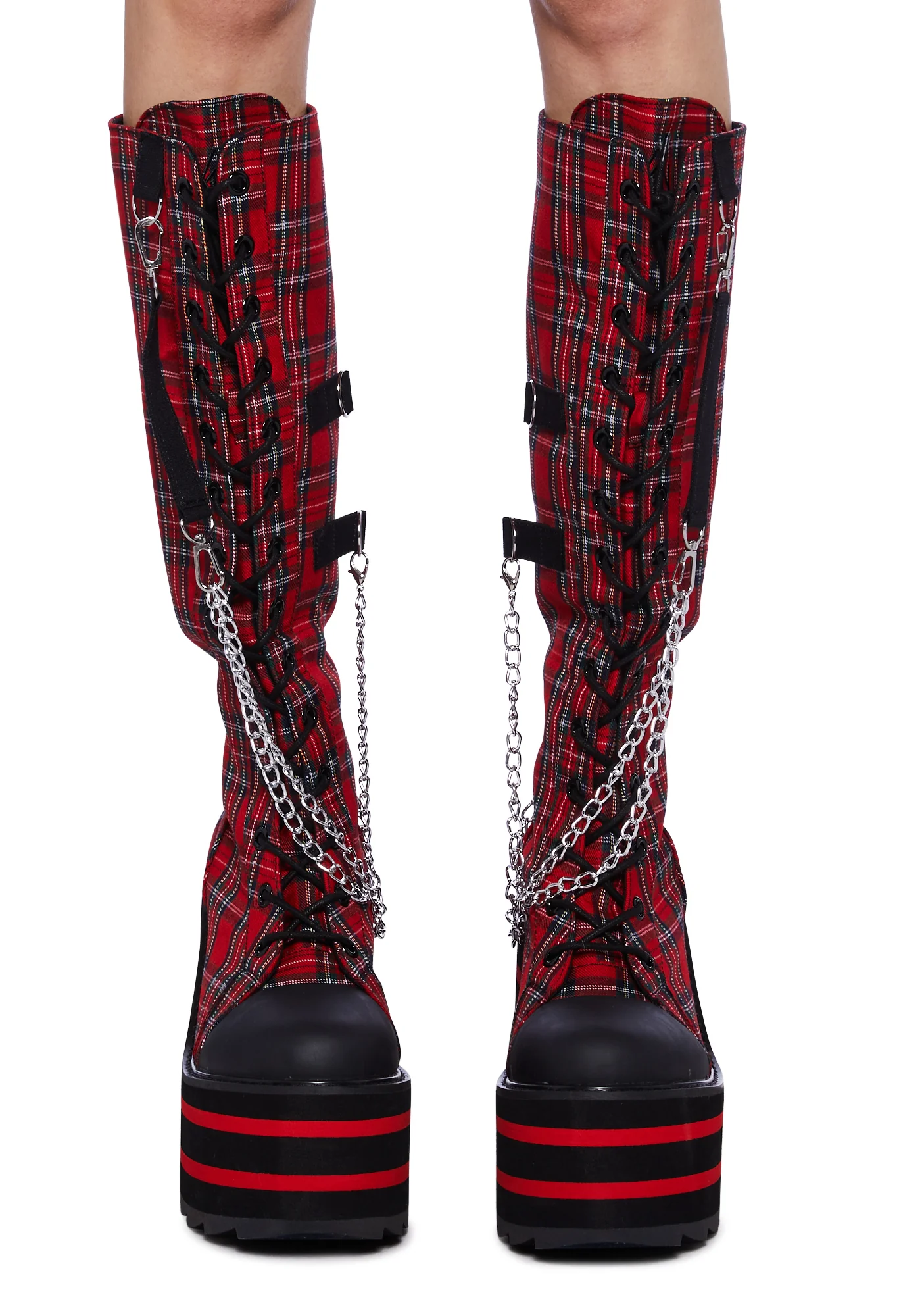 Detention Bondage Platform Boots - Red Plaid - Image 3
