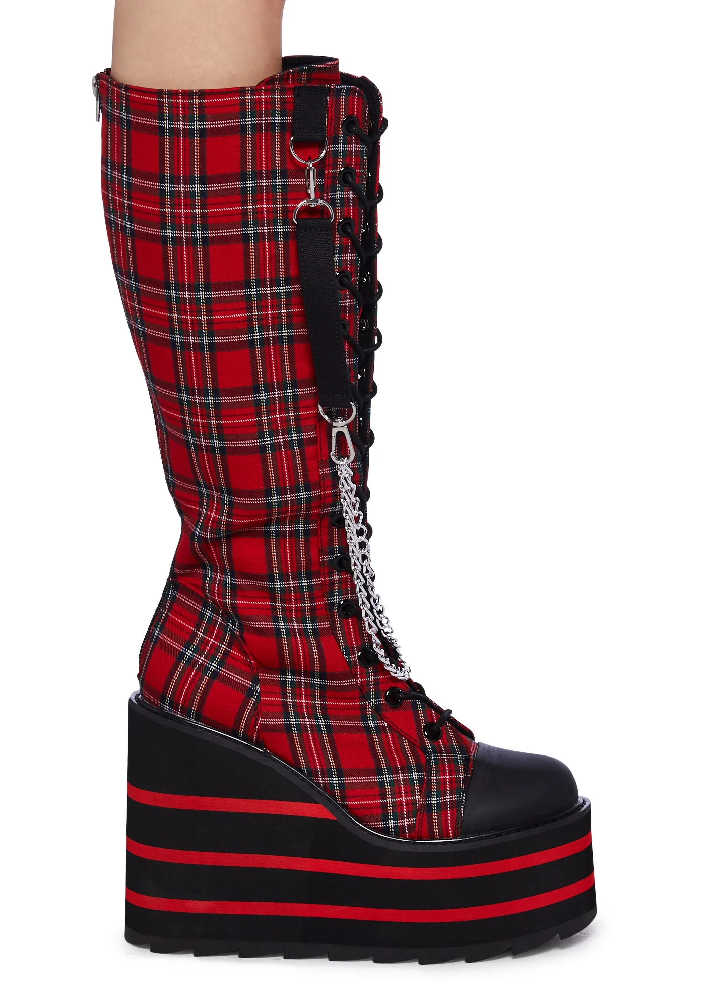 Detention Bondage Platform Boots - Red Plaid - Image 5