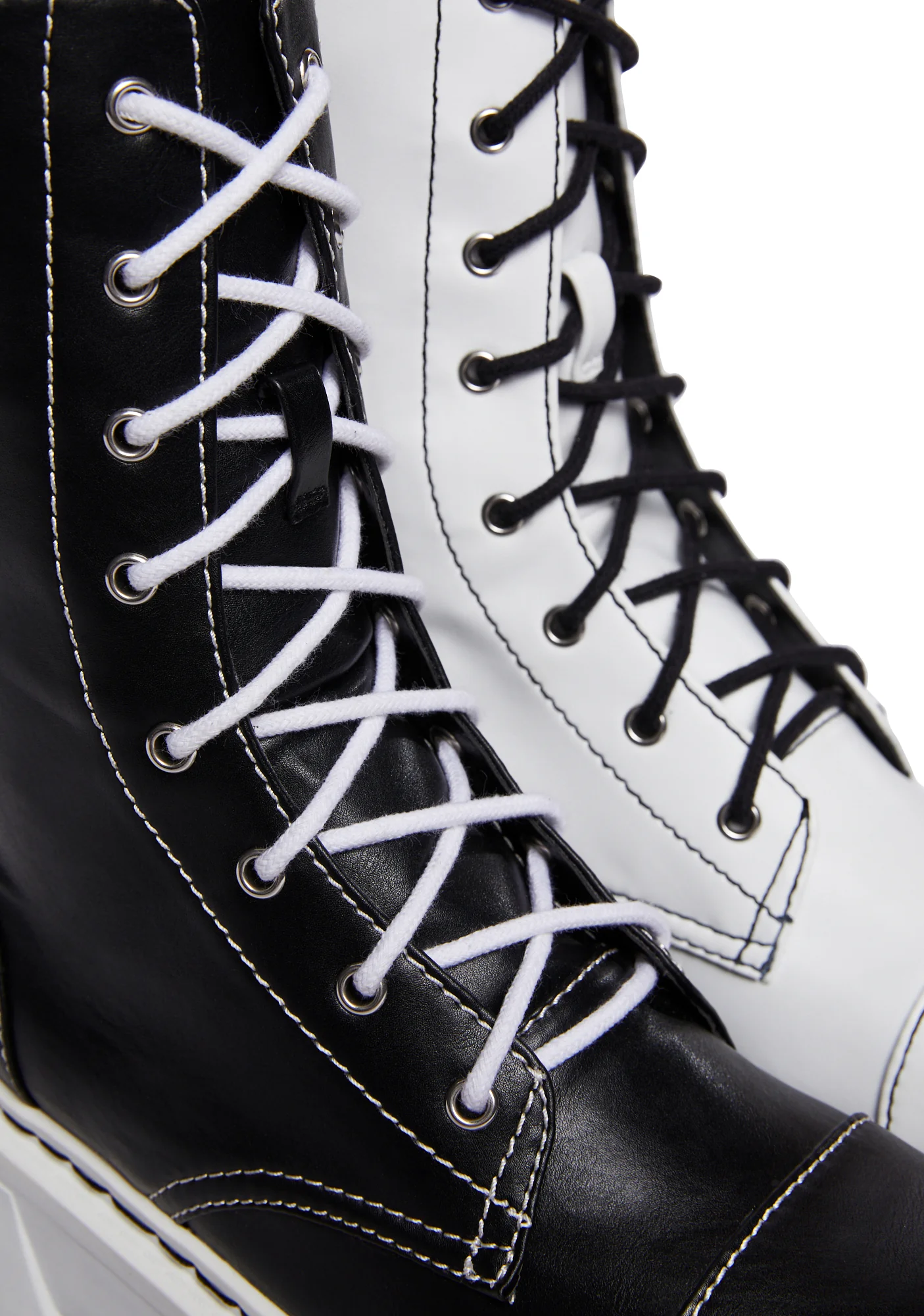 Devil Games Mismatched Combat Boots - Black/White - Image 2