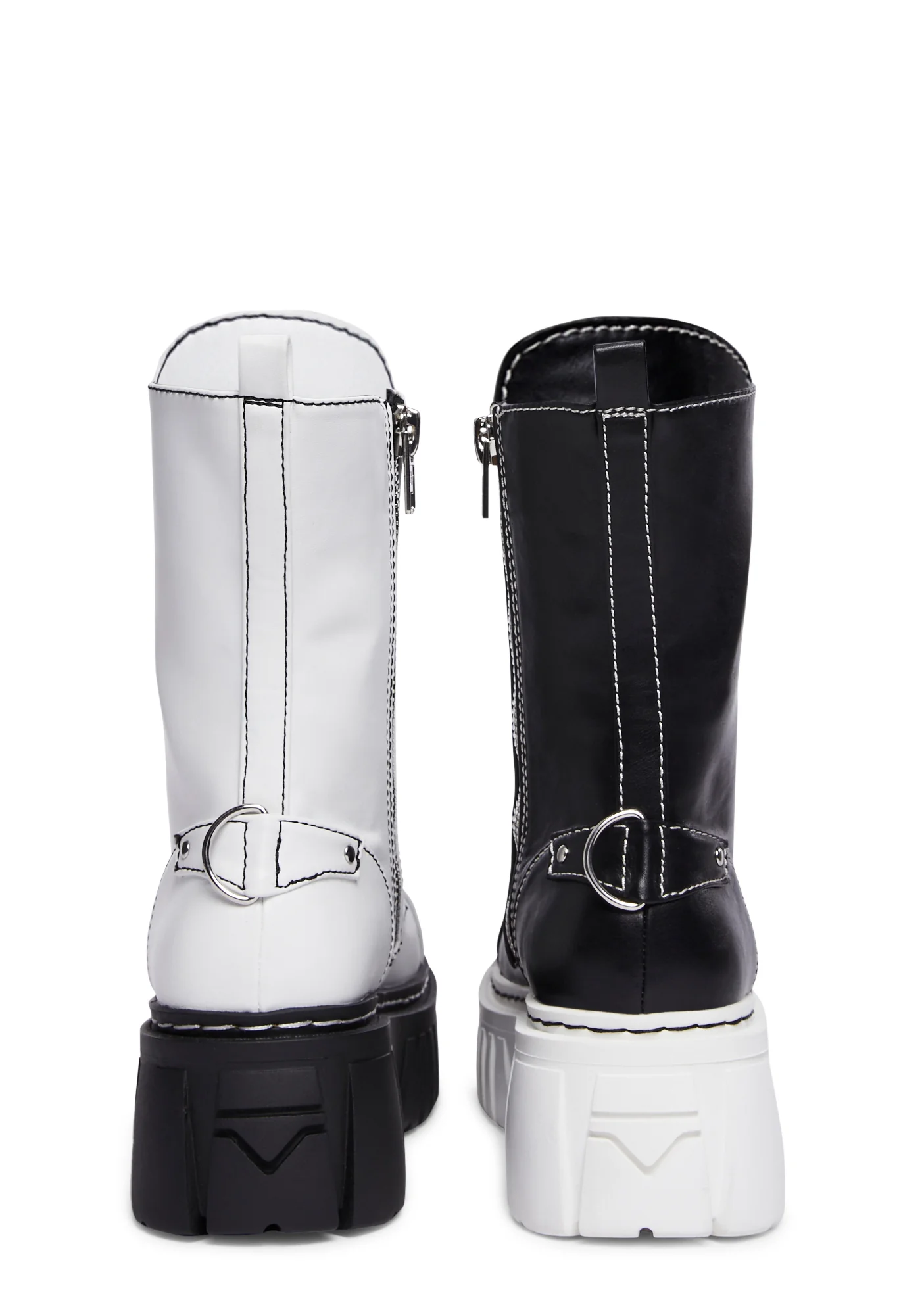 Devil Games Mismatched Combat Boots - Black/White - Image 4