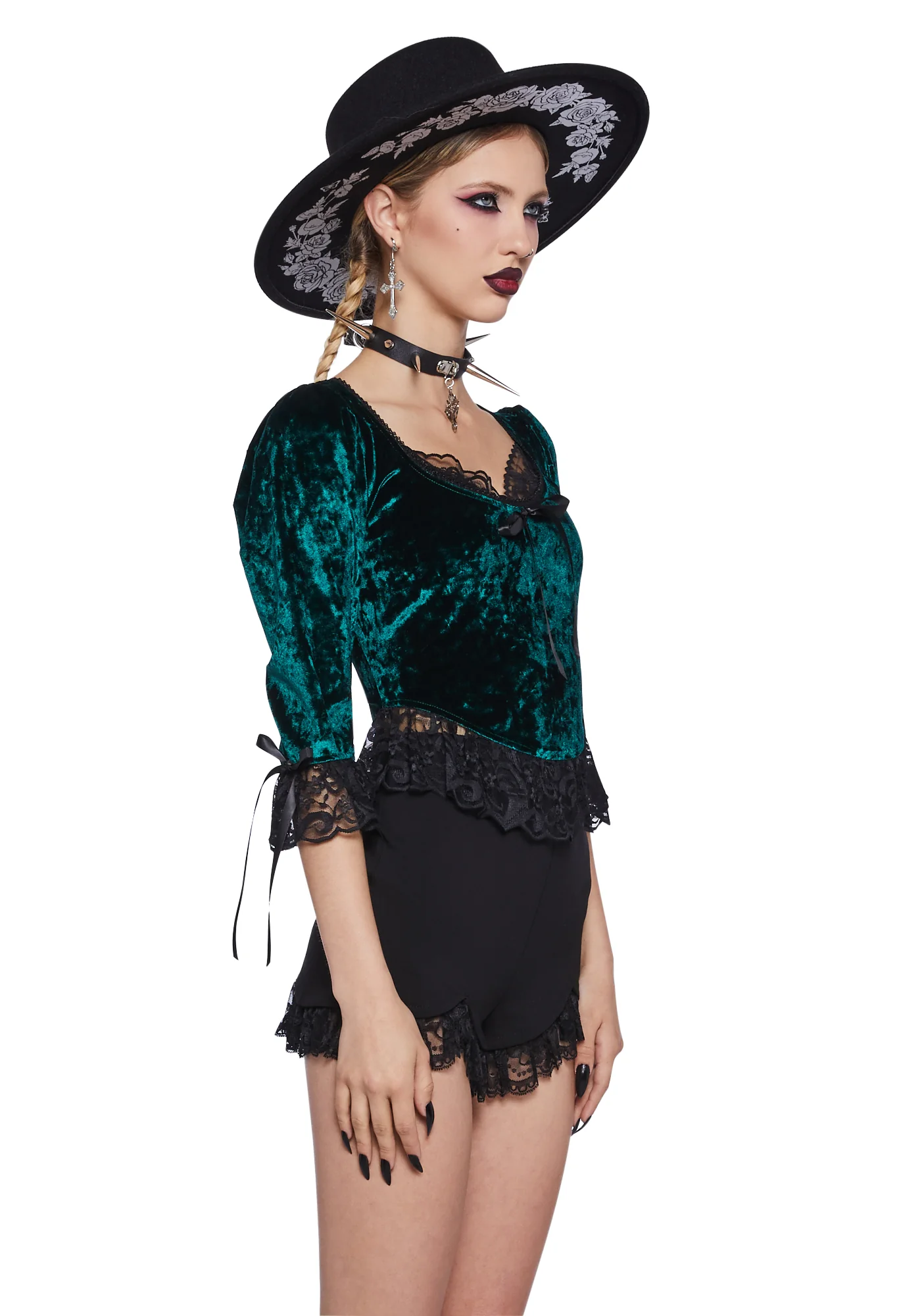 Dim The Light Velvet Bustier Top - Green - Image 3