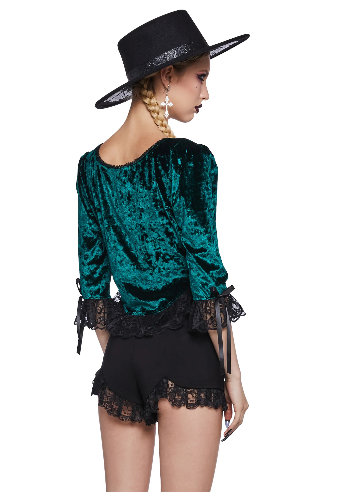 Dim The Light Velvet Bustier Top - Green - Image 4