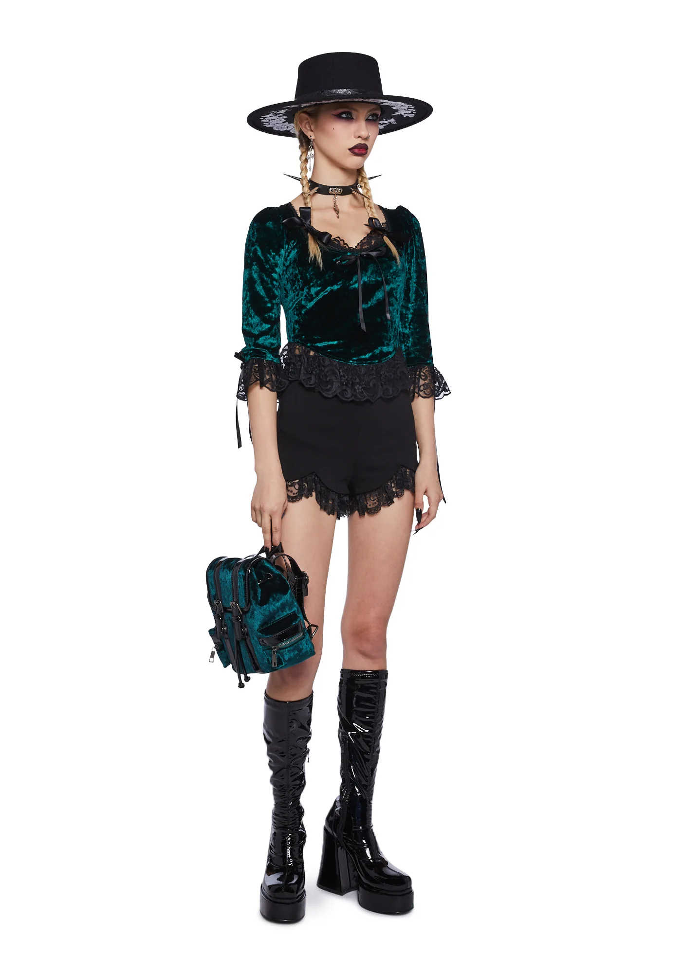 Dim The Light Velvet Bustier Top - Green - Image 5