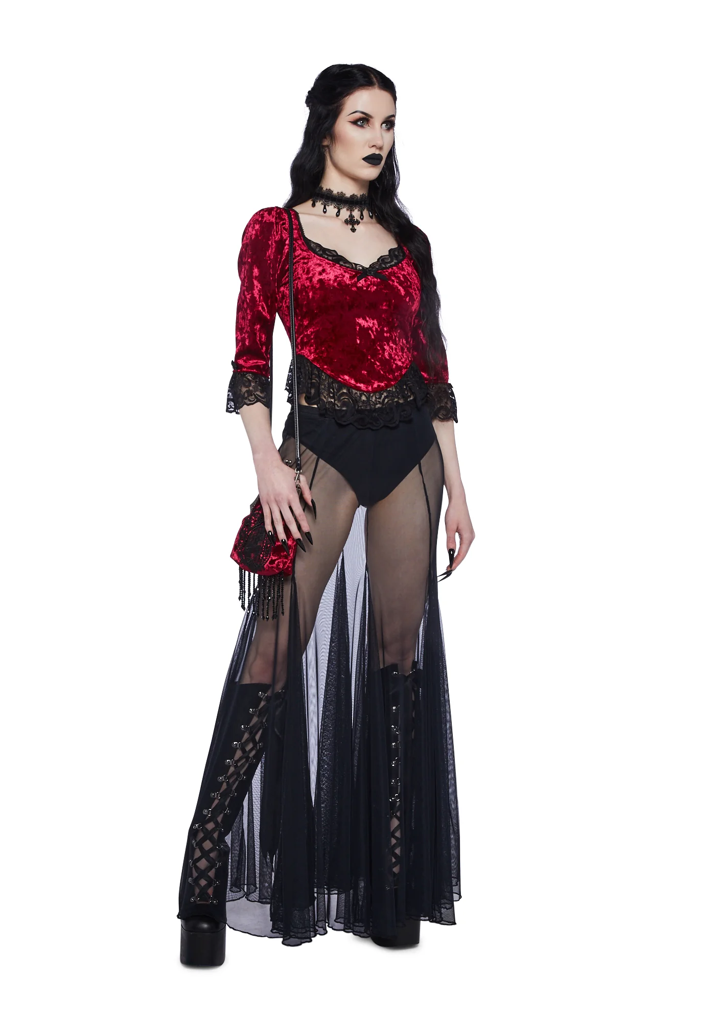 Dim The Light Velvet Bustier Top- Red - Image 2
