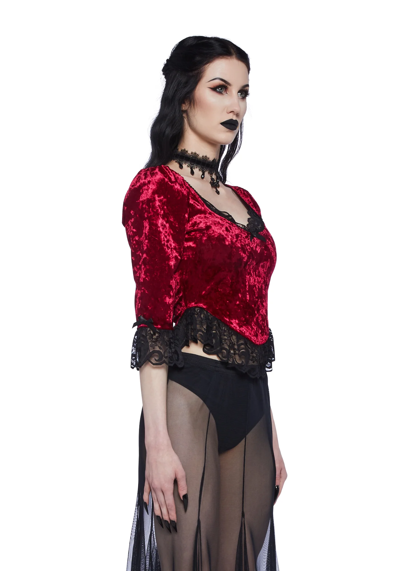 Dim The Light Velvet Bustier Top- Red - Image 3