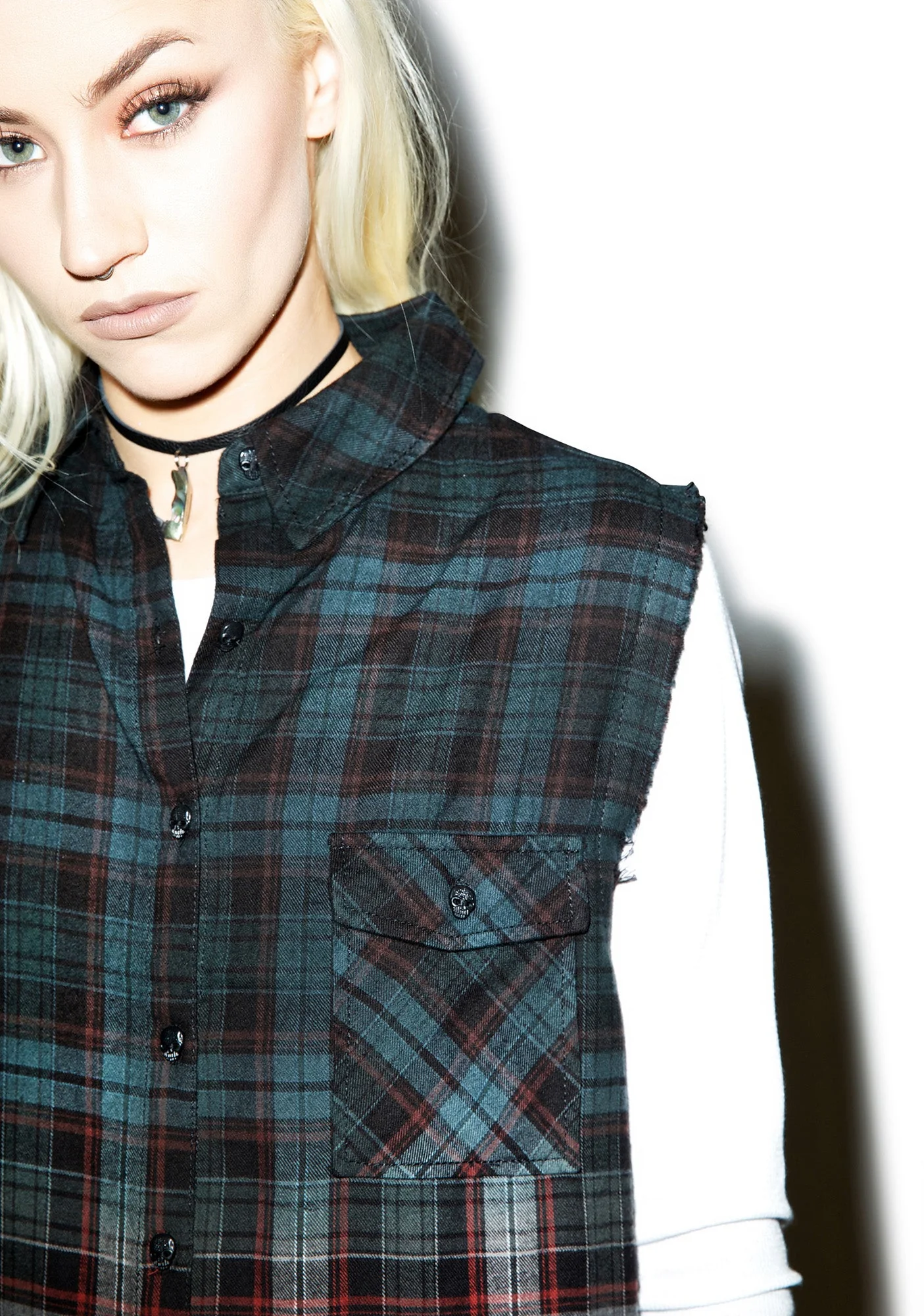 Dip Dye Sleeveless Flannel - Green - Image 2