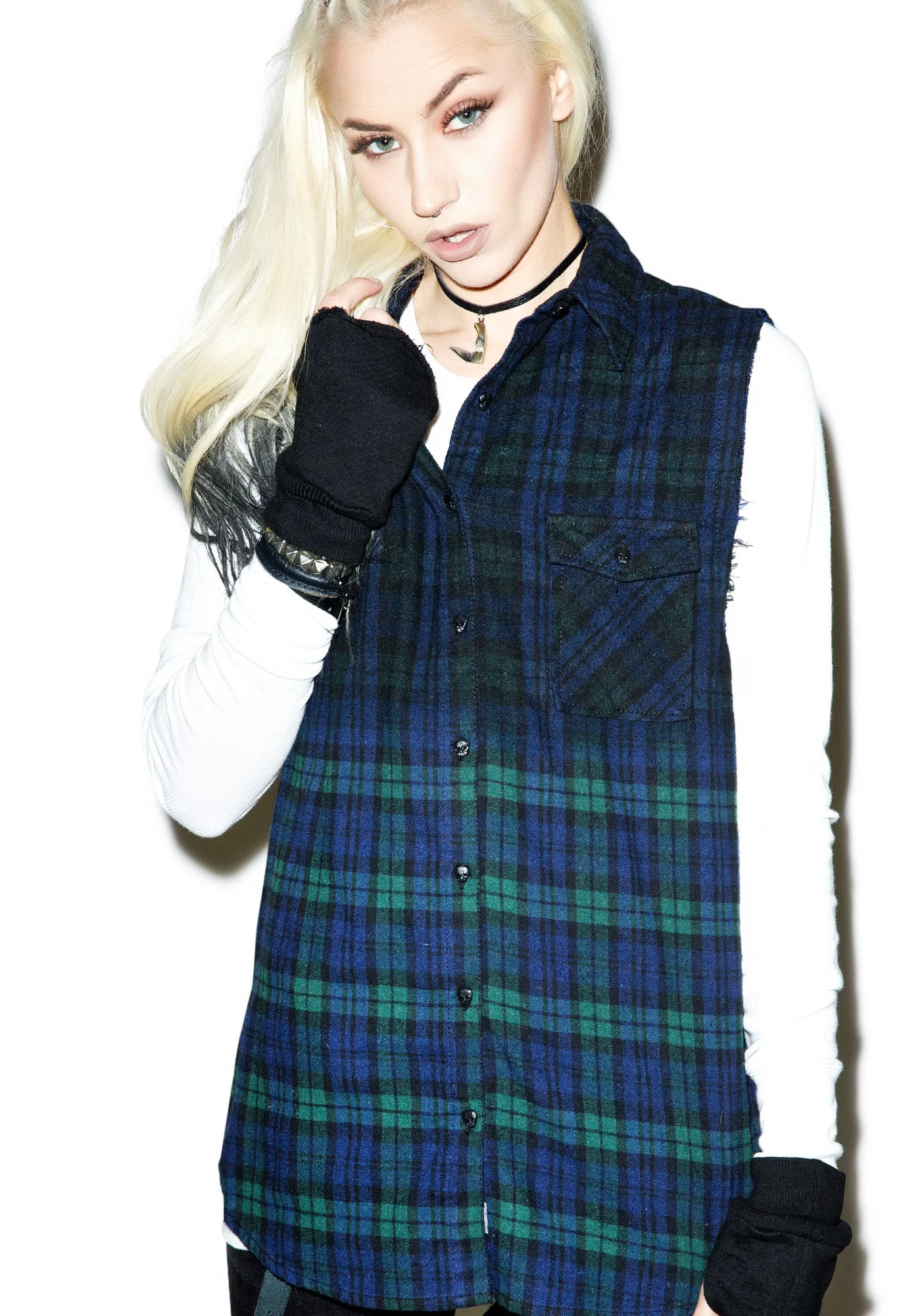 Dip Dye Sleeveless Flannel - Green - Image 9