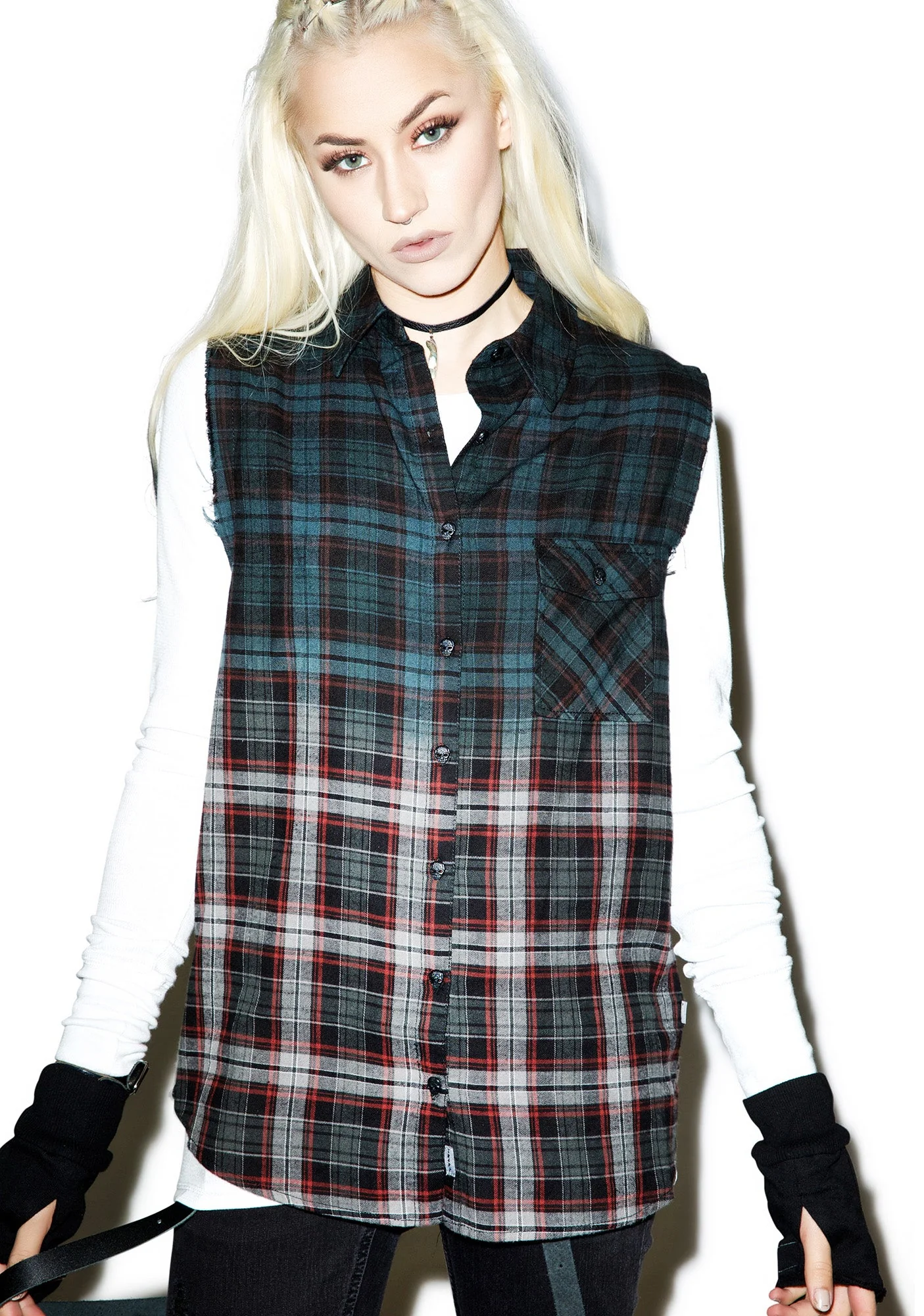 Dip Dye Sleeveless Flannel - Black - Image 10