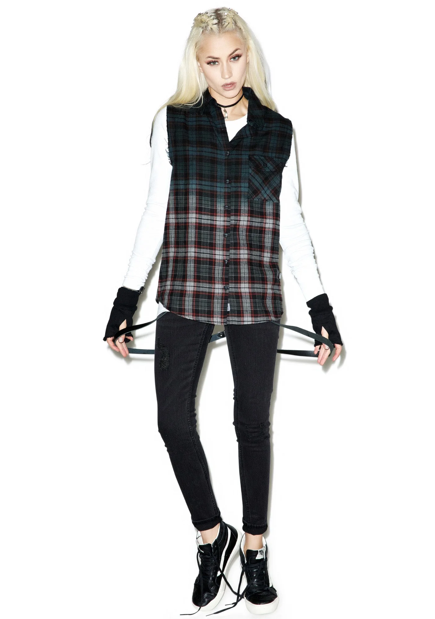 Dip Dye Sleeveless Flannel - Black - Image 4