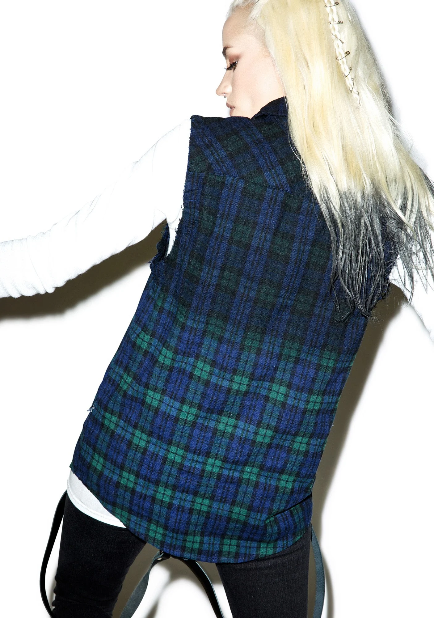 Dip Dye Sleeveless Flannel - Black - Image 6