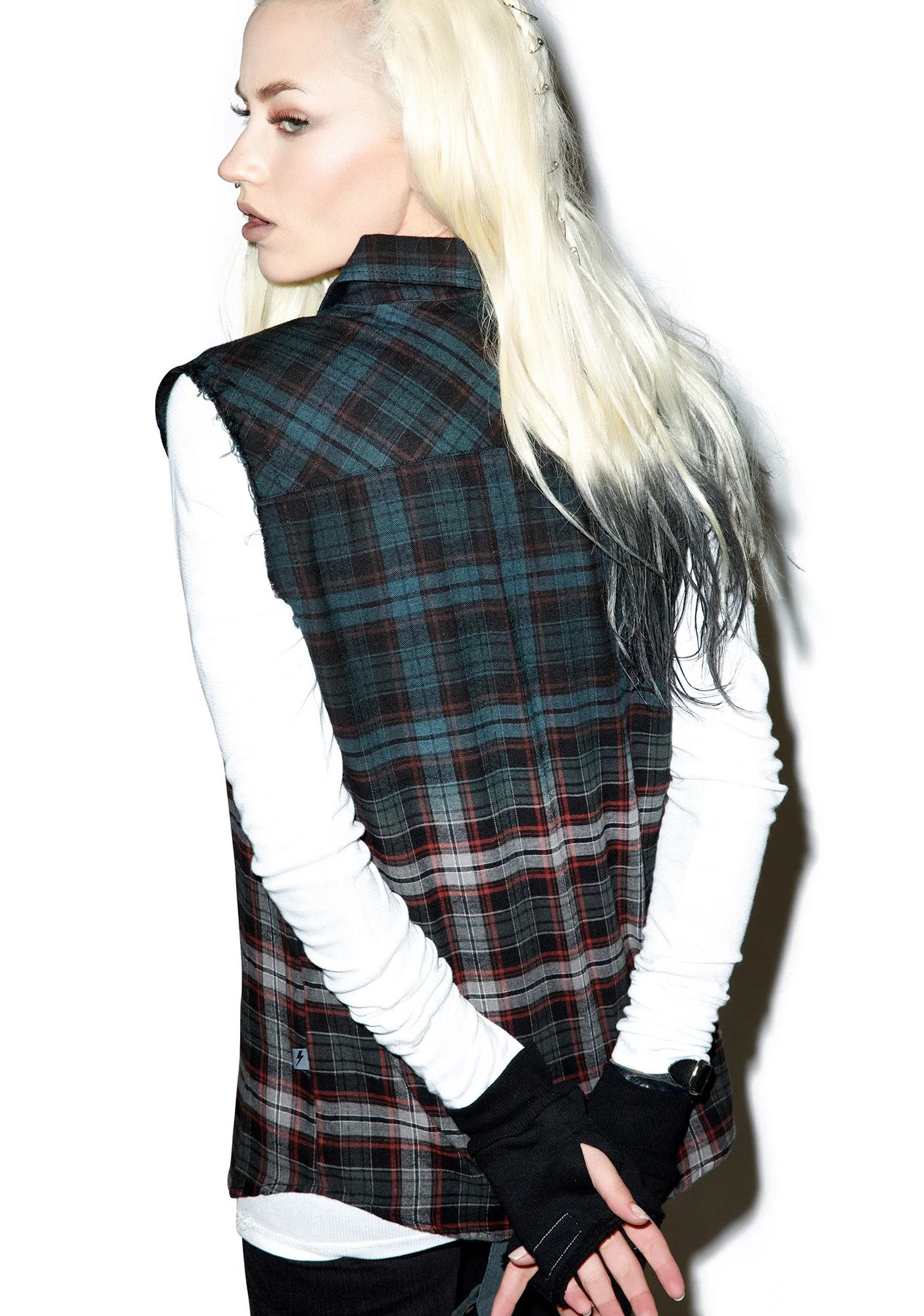Dip Dye Sleeveless Flannel - Black - Image 7
