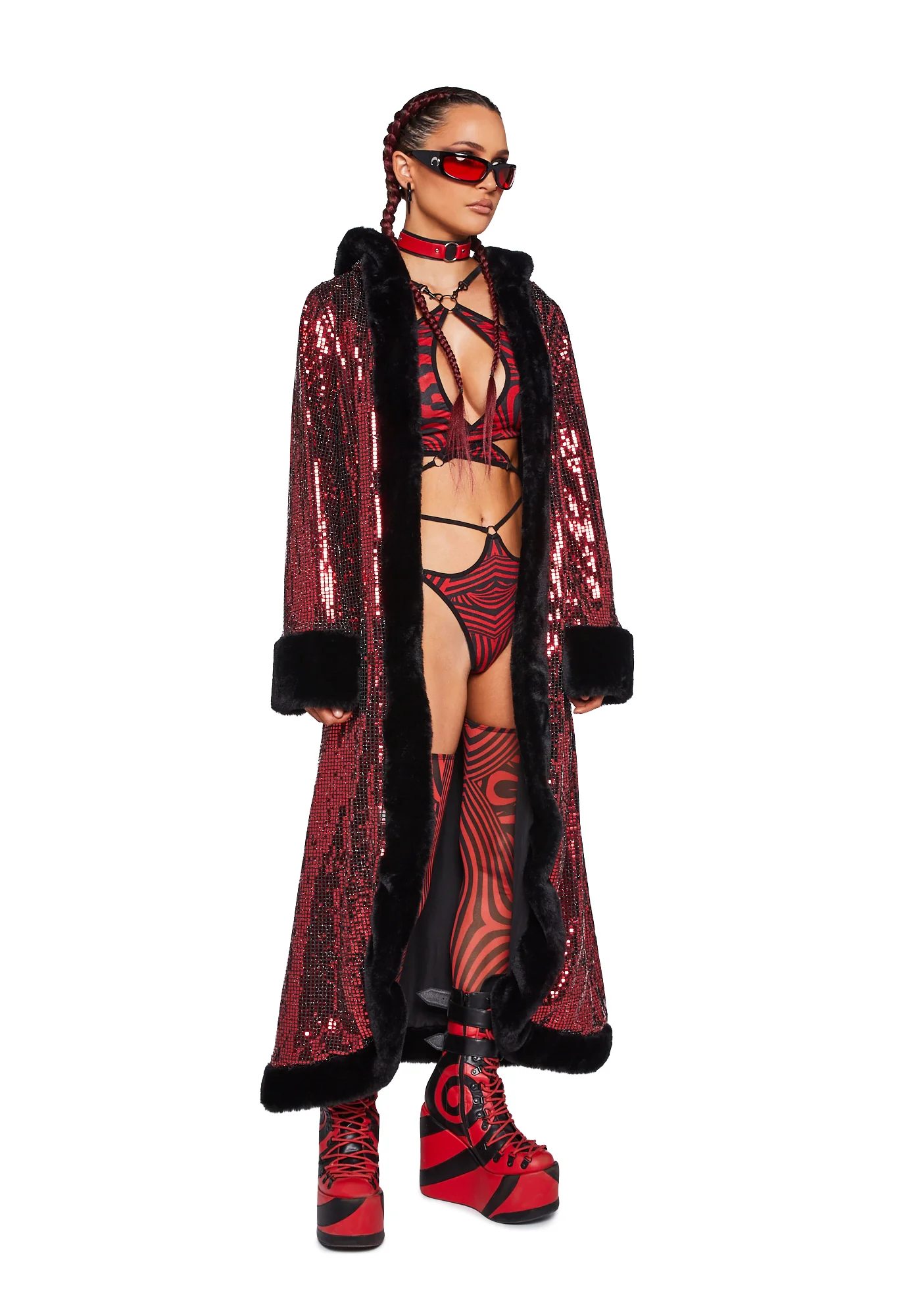 Disco Fusion Hooded Duster - Red - Image 5