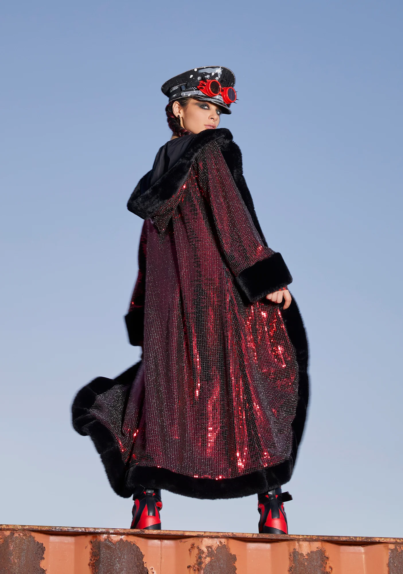Disco Fusion Hooded Duster - Red - Image 7