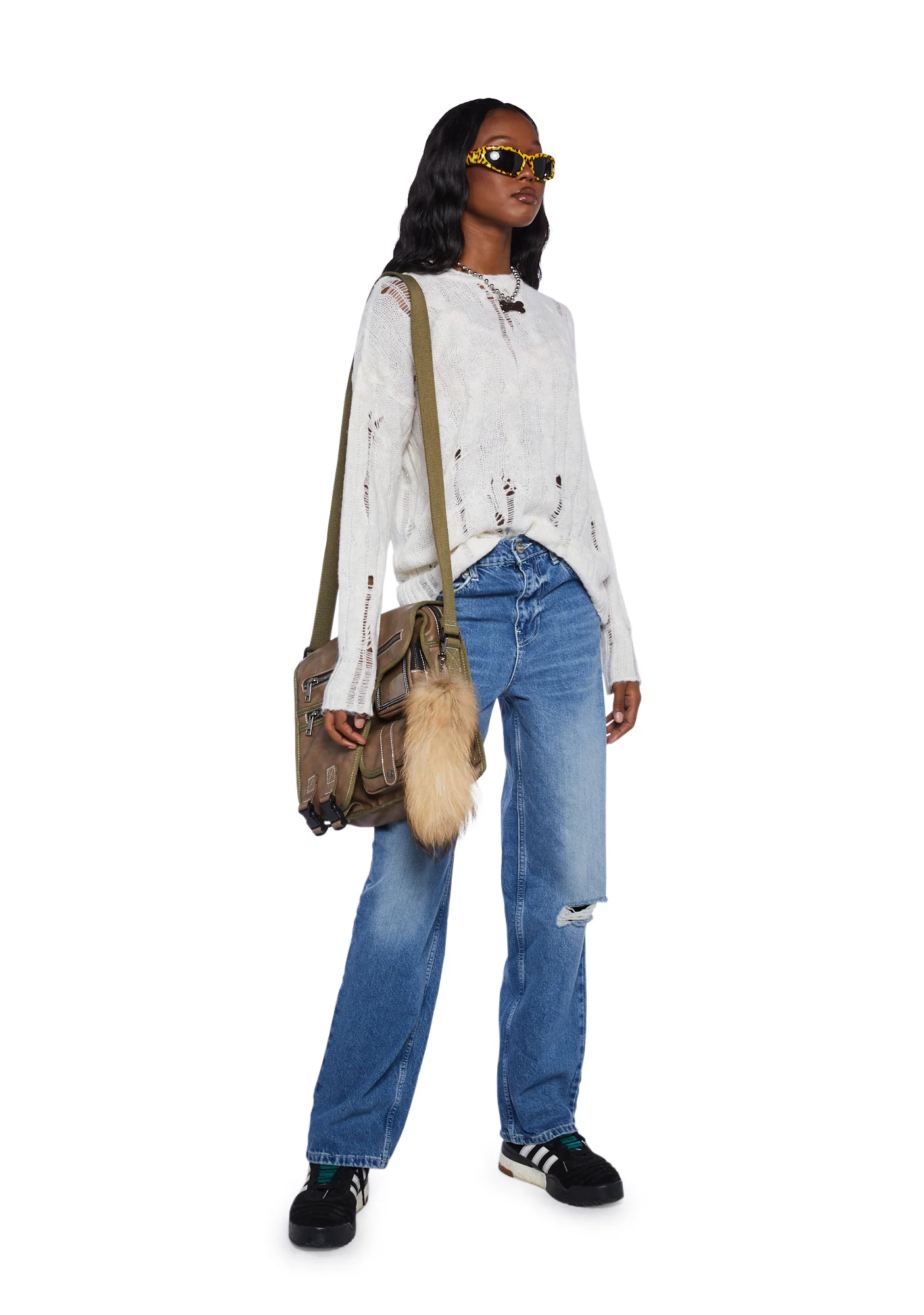 Distressed Cable Knit Sweater - Image 2