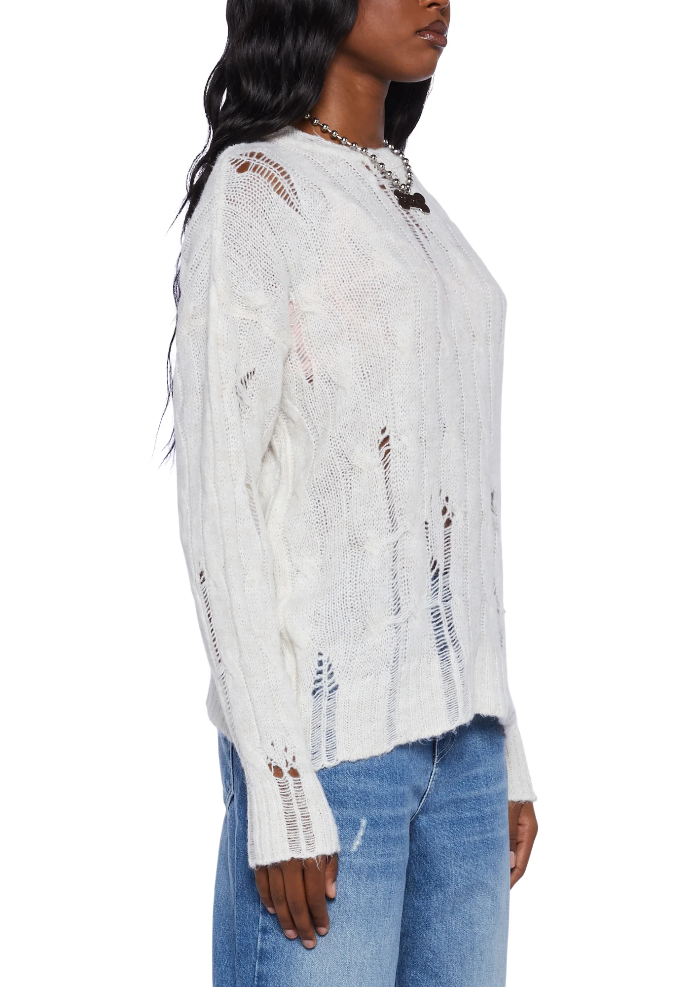 Distressed Cable Knit Sweater - Image 5