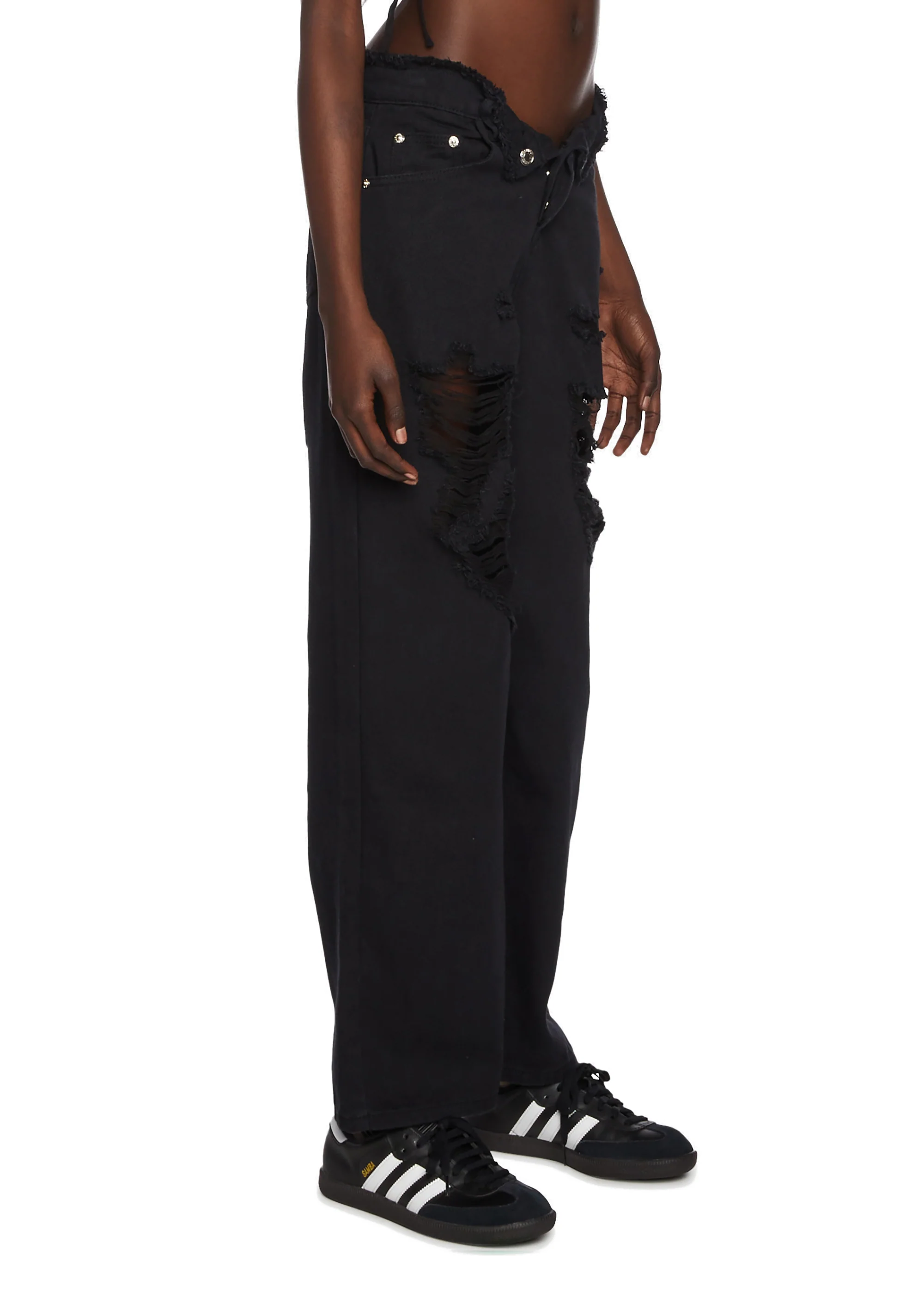 Distressed Fold Over Boyfriend Jeans - Image 3