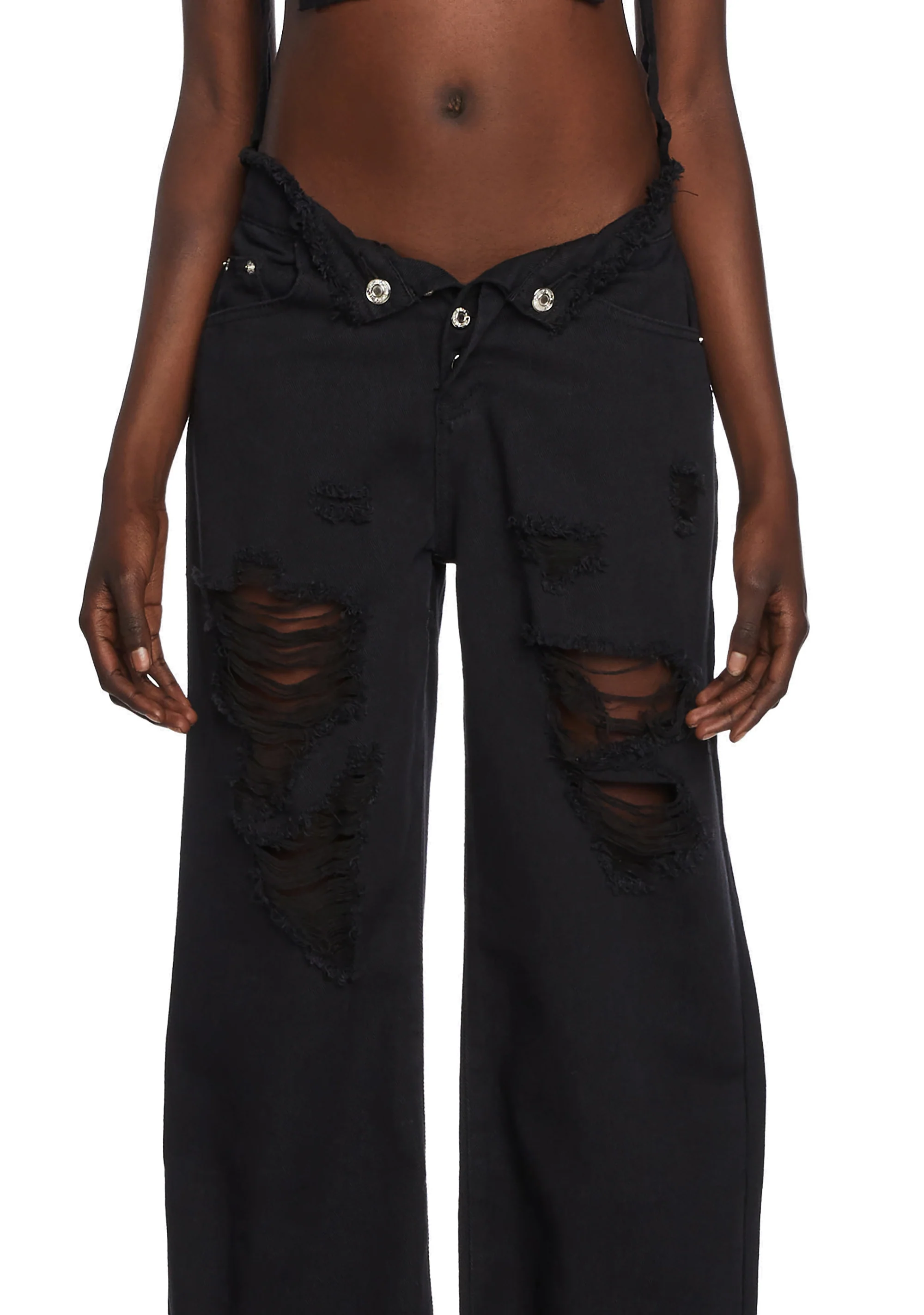 Distressed Fold Over Boyfriend Jeans - Image 5