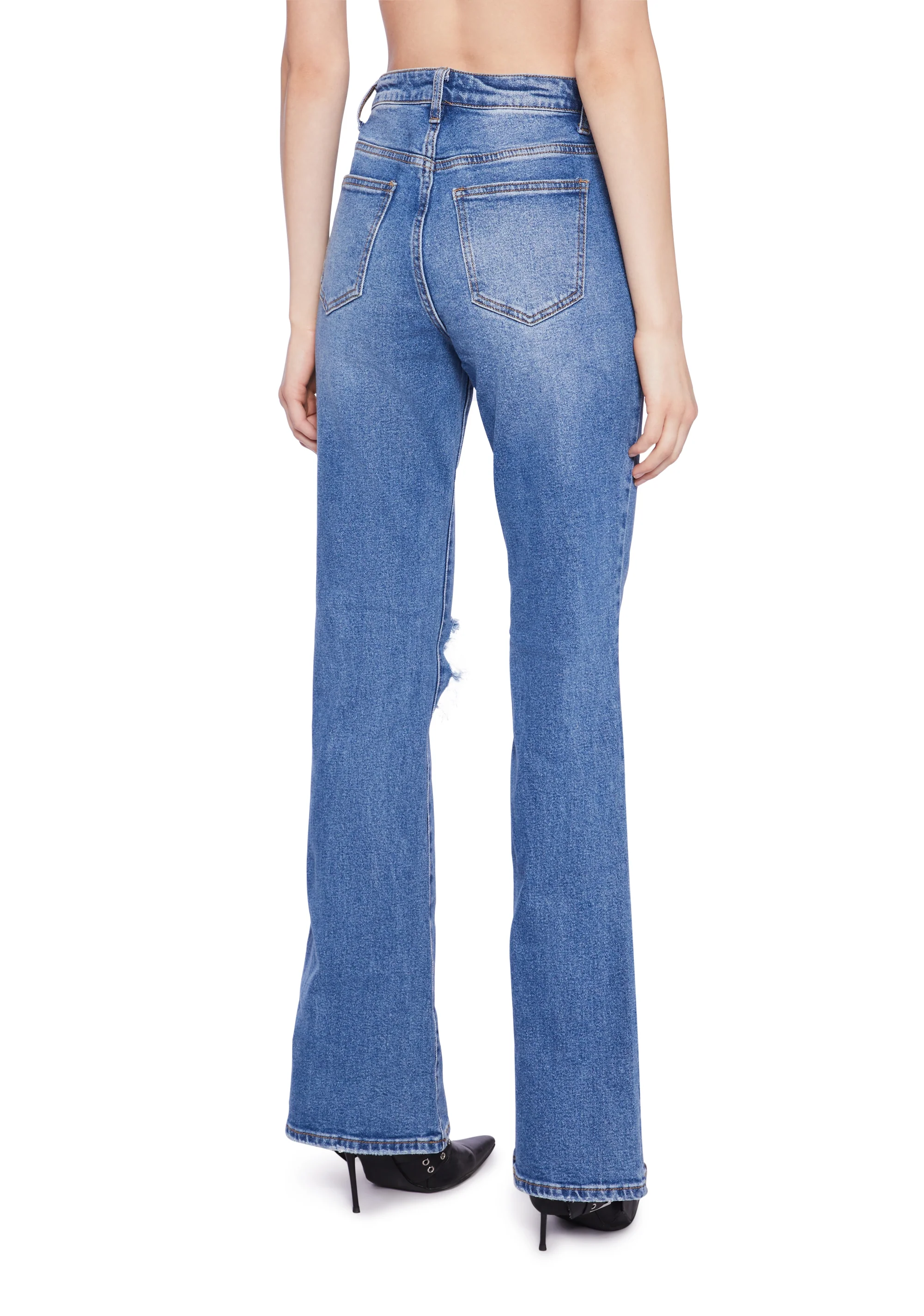 Distressed High Rise Flare Jeans - Image 3