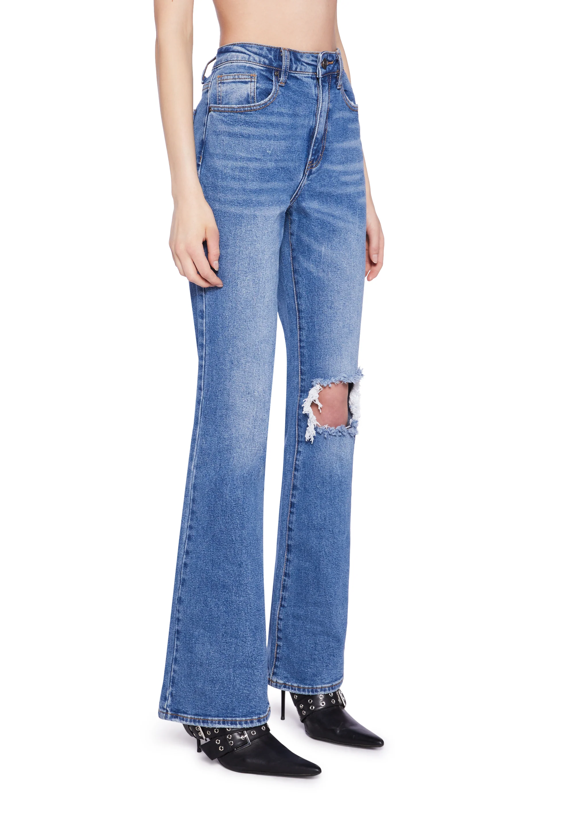 Distressed High Rise Flare Jeans - Image 4