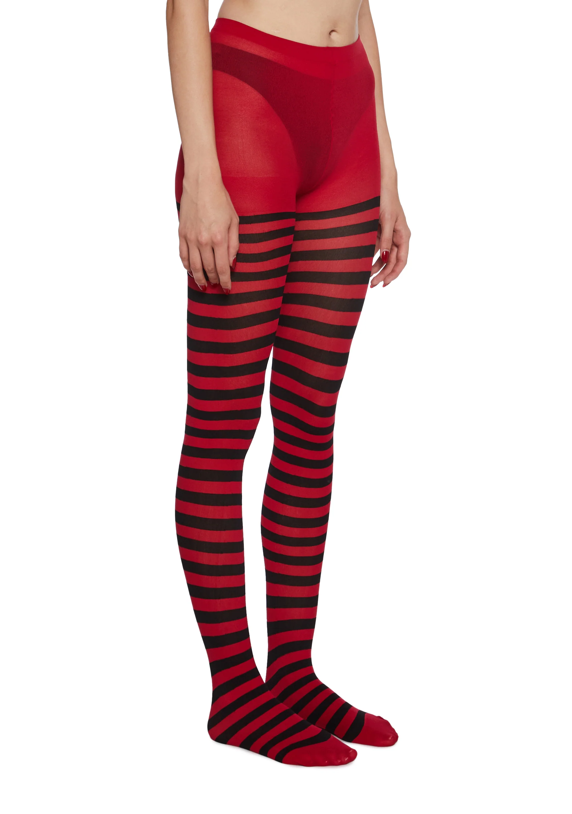 Diva Hex Appeal Striped Tights - Red/Black - Image 3