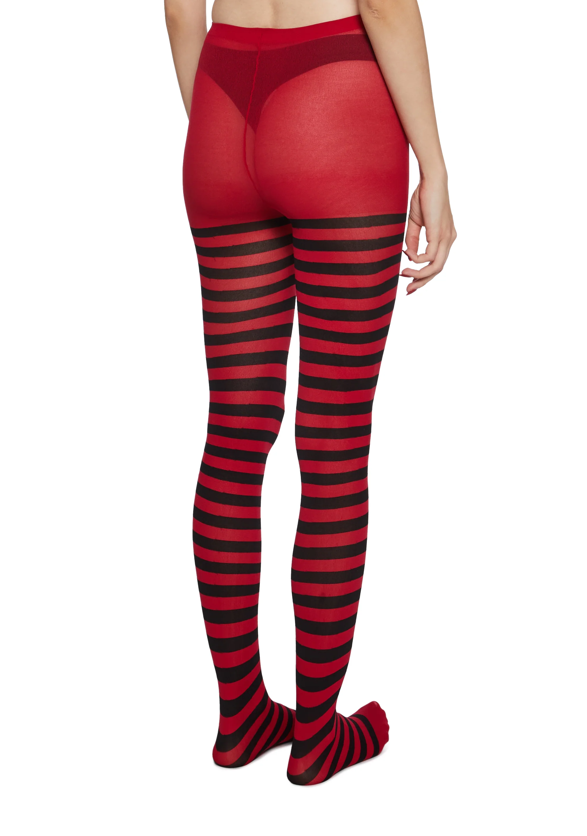 Diva Hex Appeal Striped Tights - Red/Black - Image 4