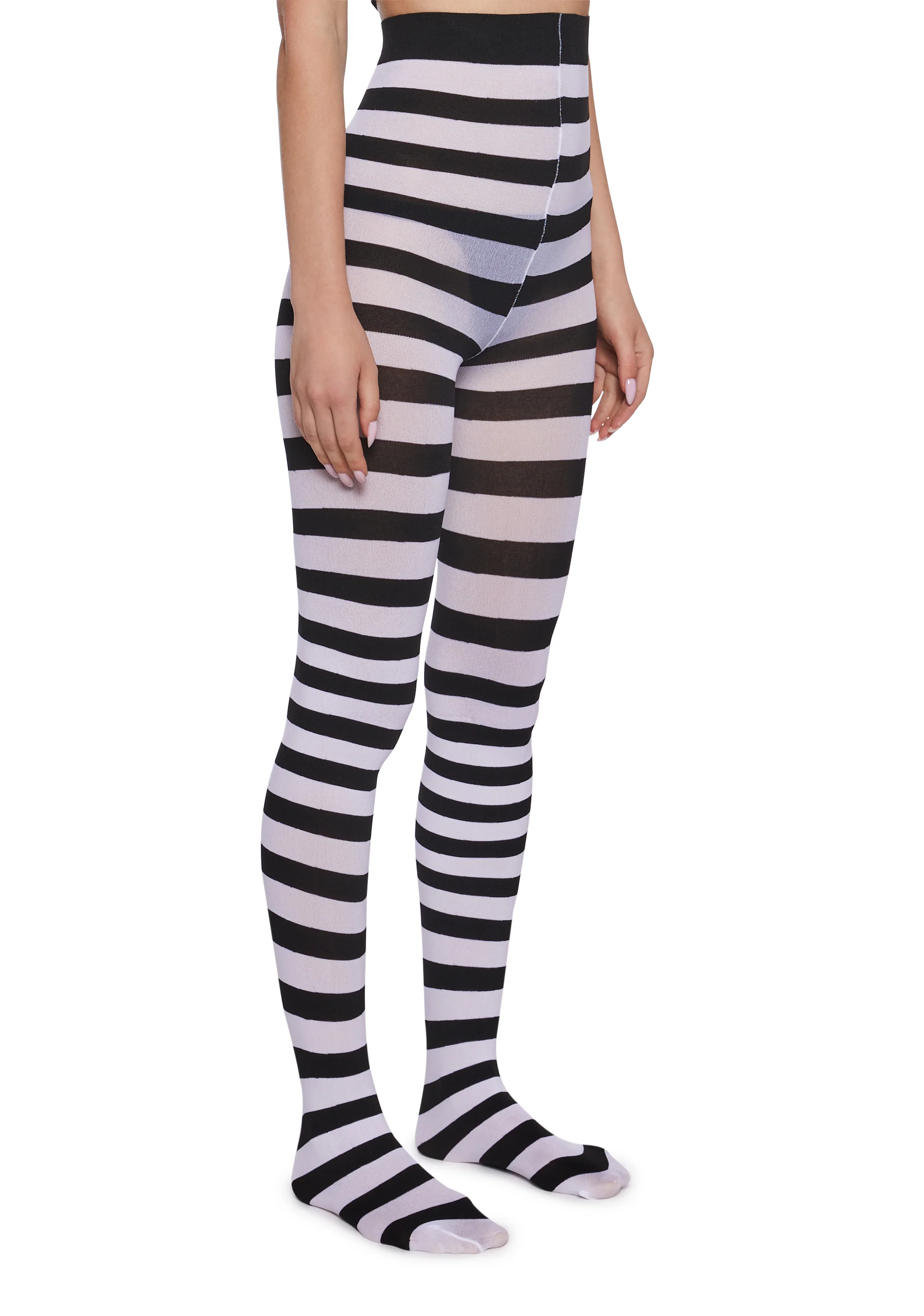 Diva Hex Appeal Striped Tights - White/Black - Image 2