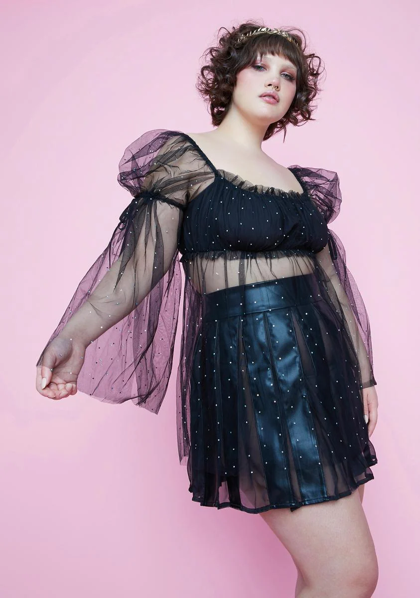 Divine Elf Priestess Rhinestone Tulle Crop Top - Image 2