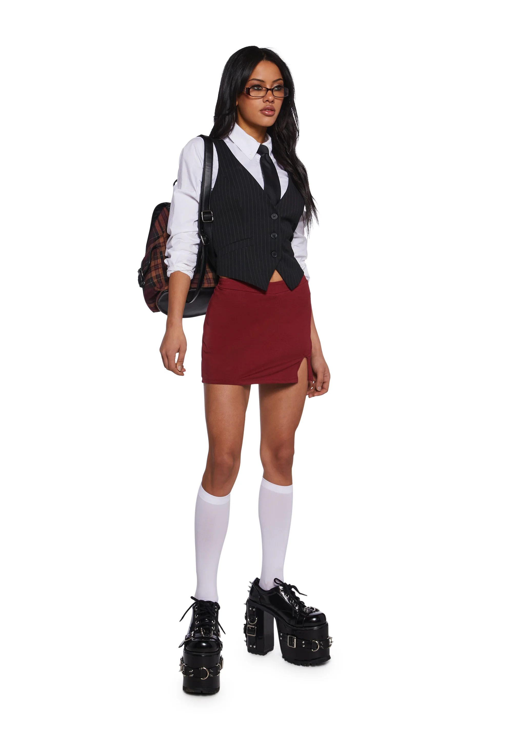 Don’t Even Go There Mini Skort - Dark Red - Image 2