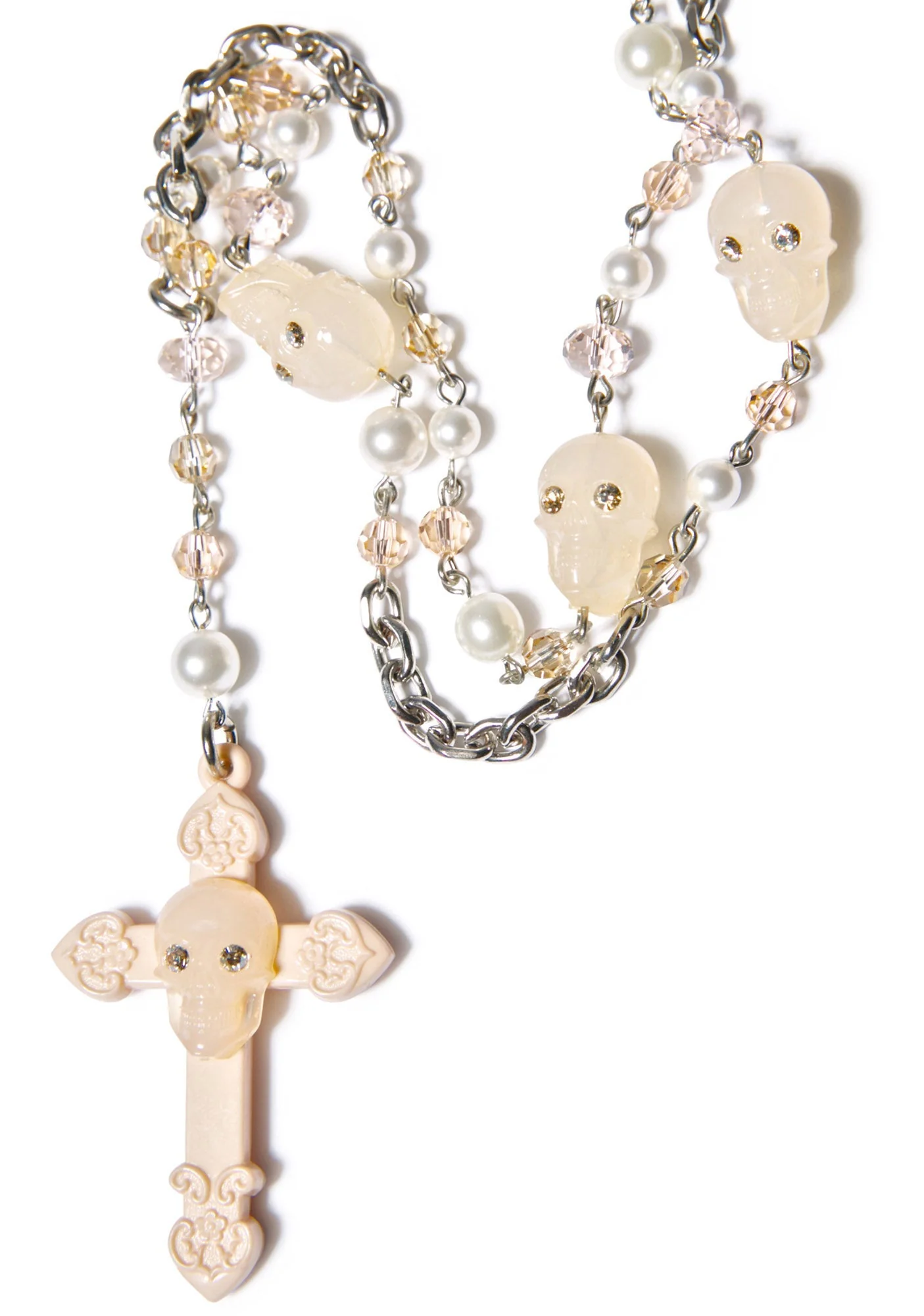 Don't Cross Me Rosary Necklace - Light Brown - Image 6