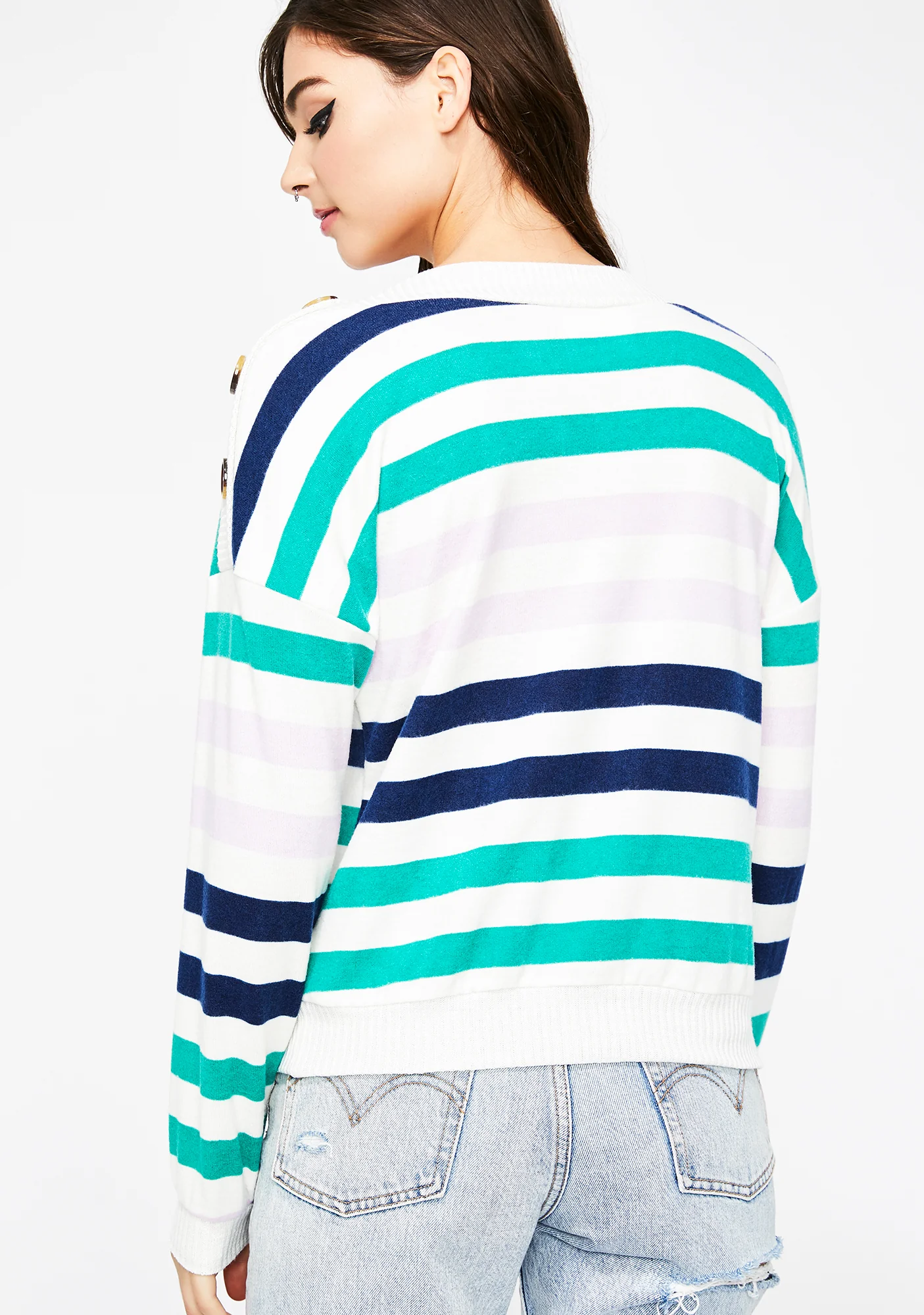 Don't Push My Buttons Stripe Sweater - Image 4