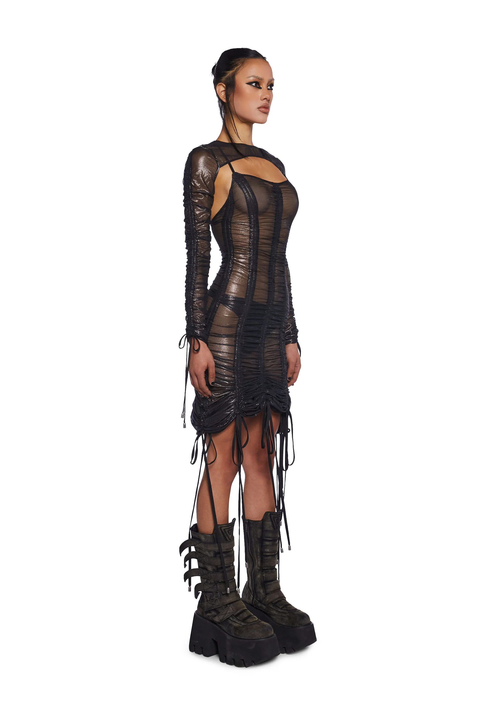 Downbeat Metallic Midi Dress With Shrug - Image 3