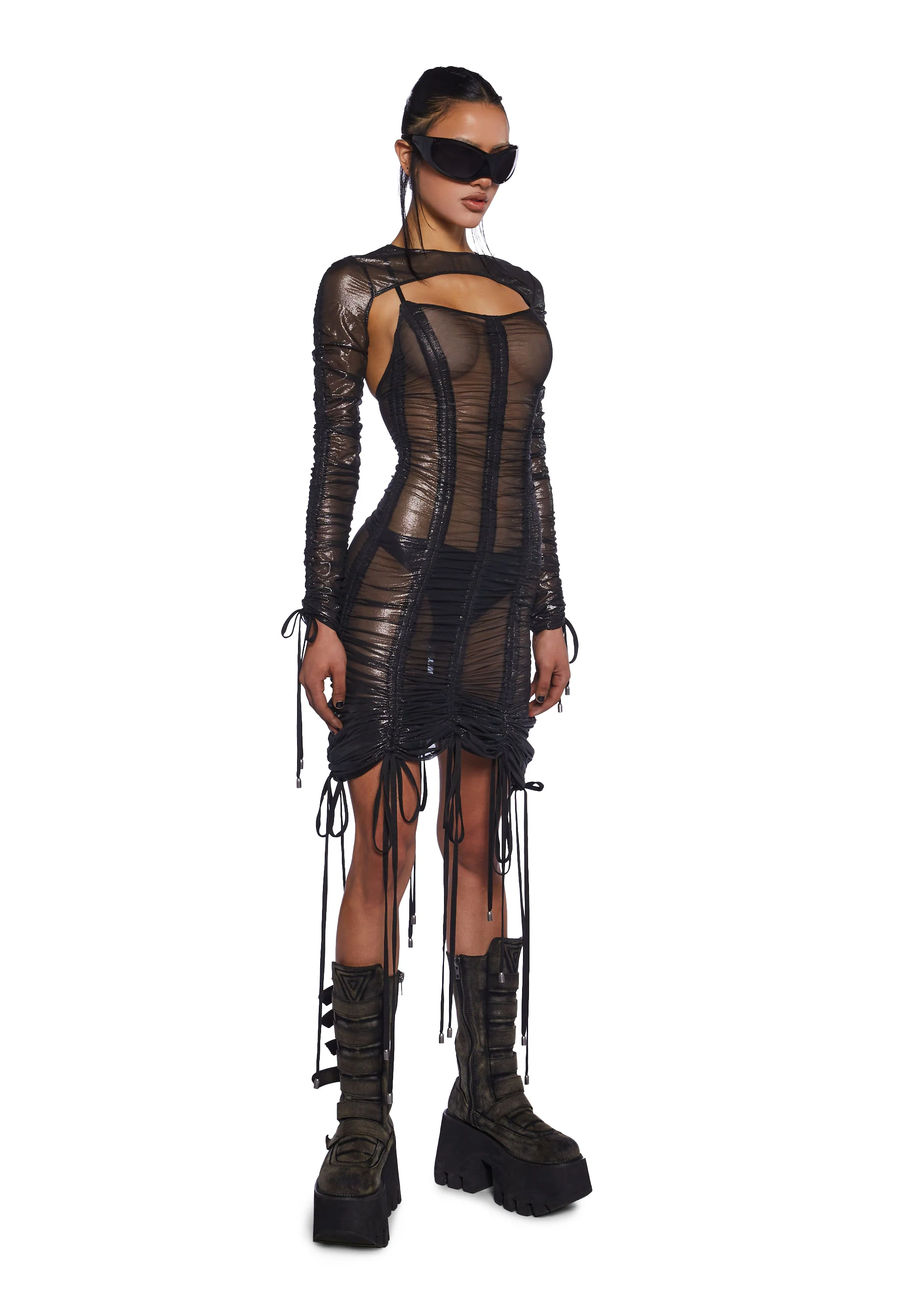 Downbeat Metallic Midi Dress With Shrug - Image 5