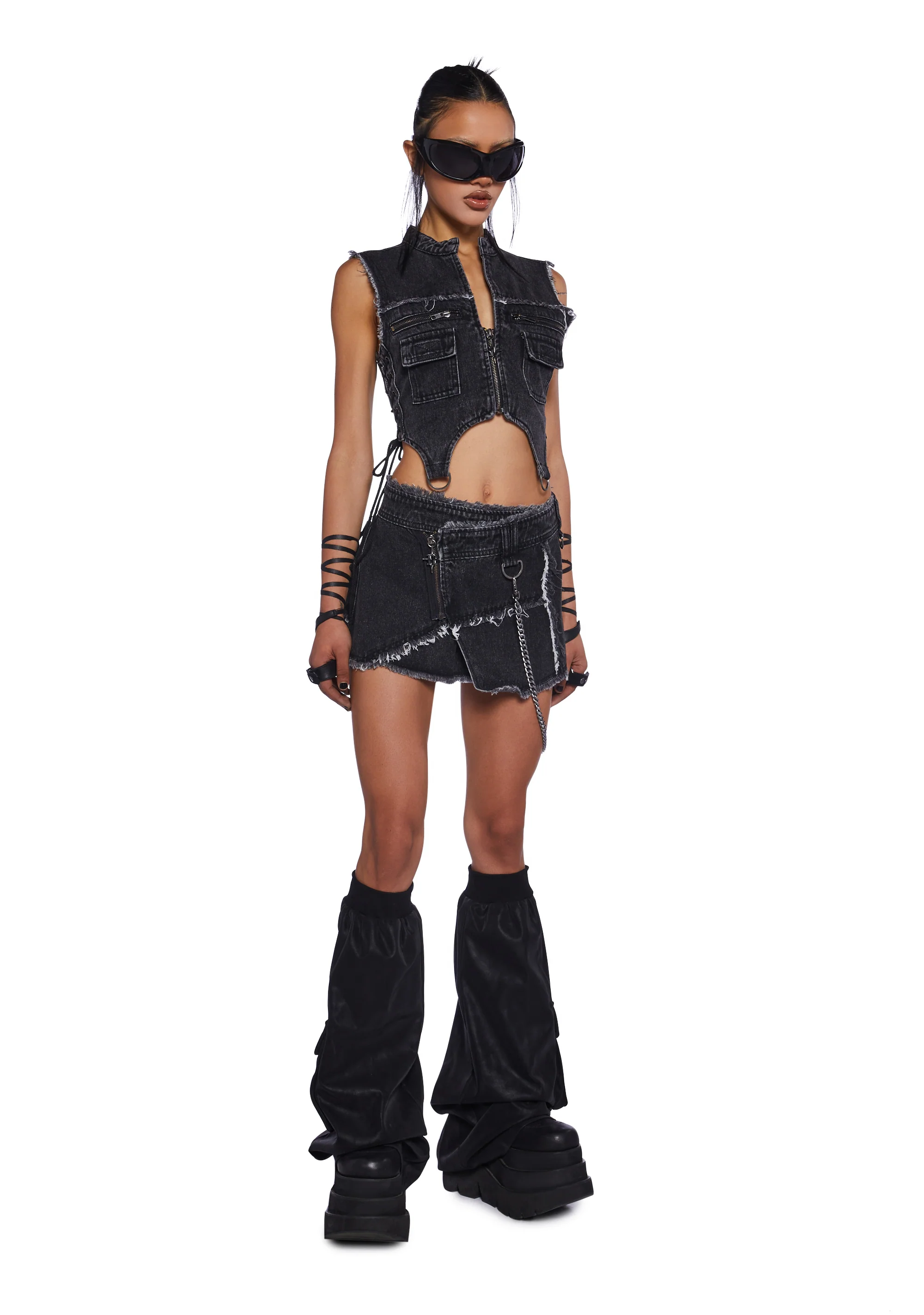 Downbeat Distressed Denim Wrap Skirt - Image 5