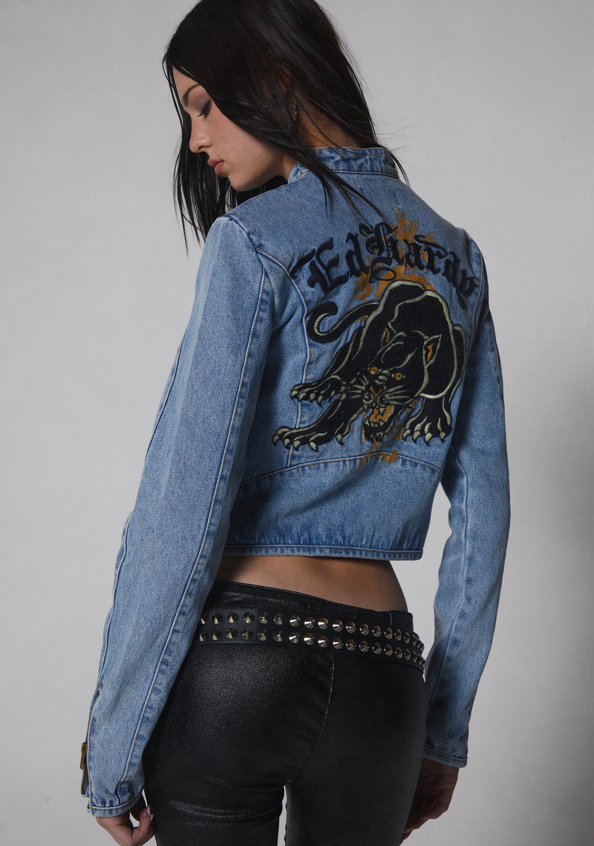 Dragon Panther Denim Moto Jacket - Image 8