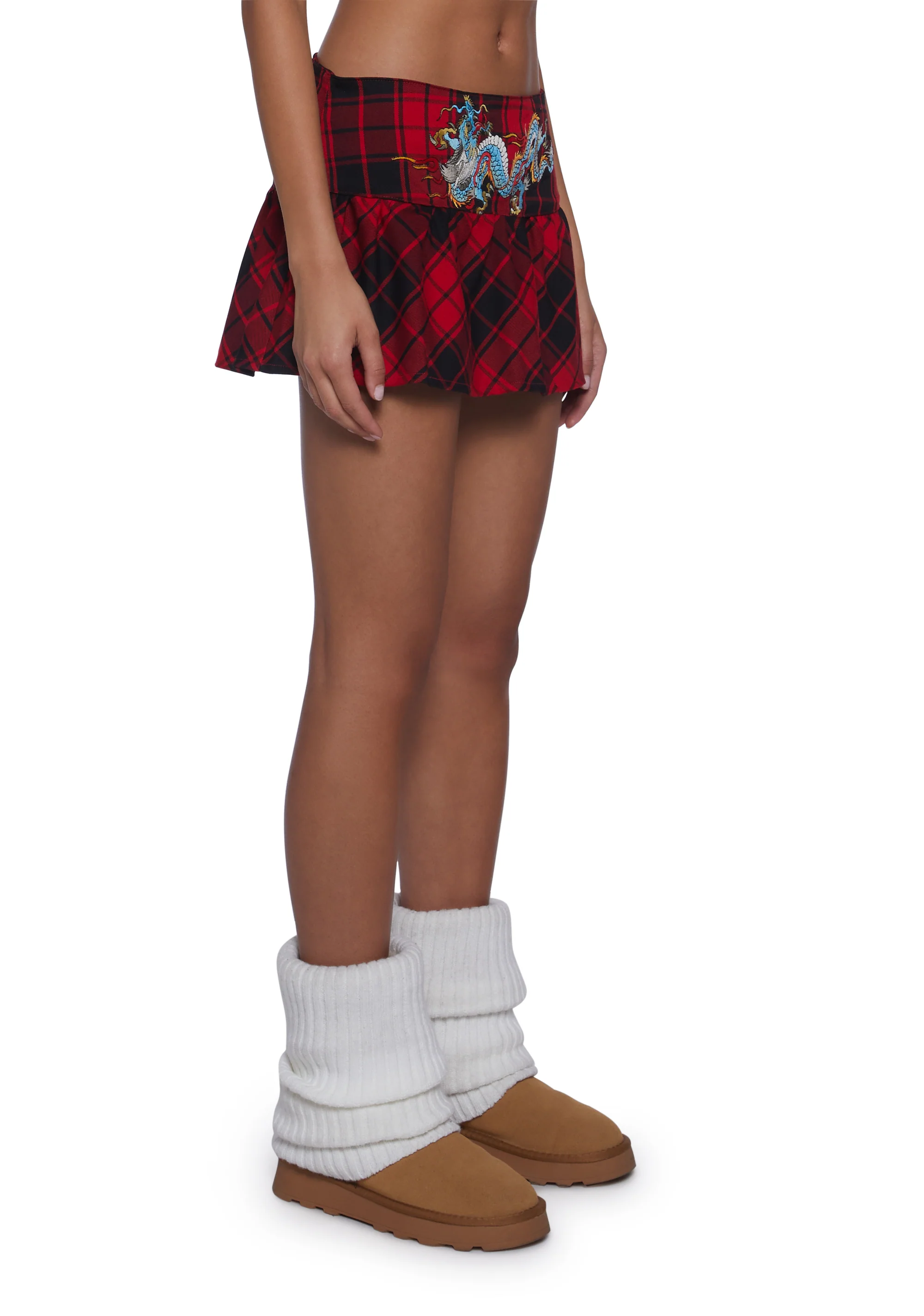 Dragon Plaid Flare Miniskirt - Image 3
