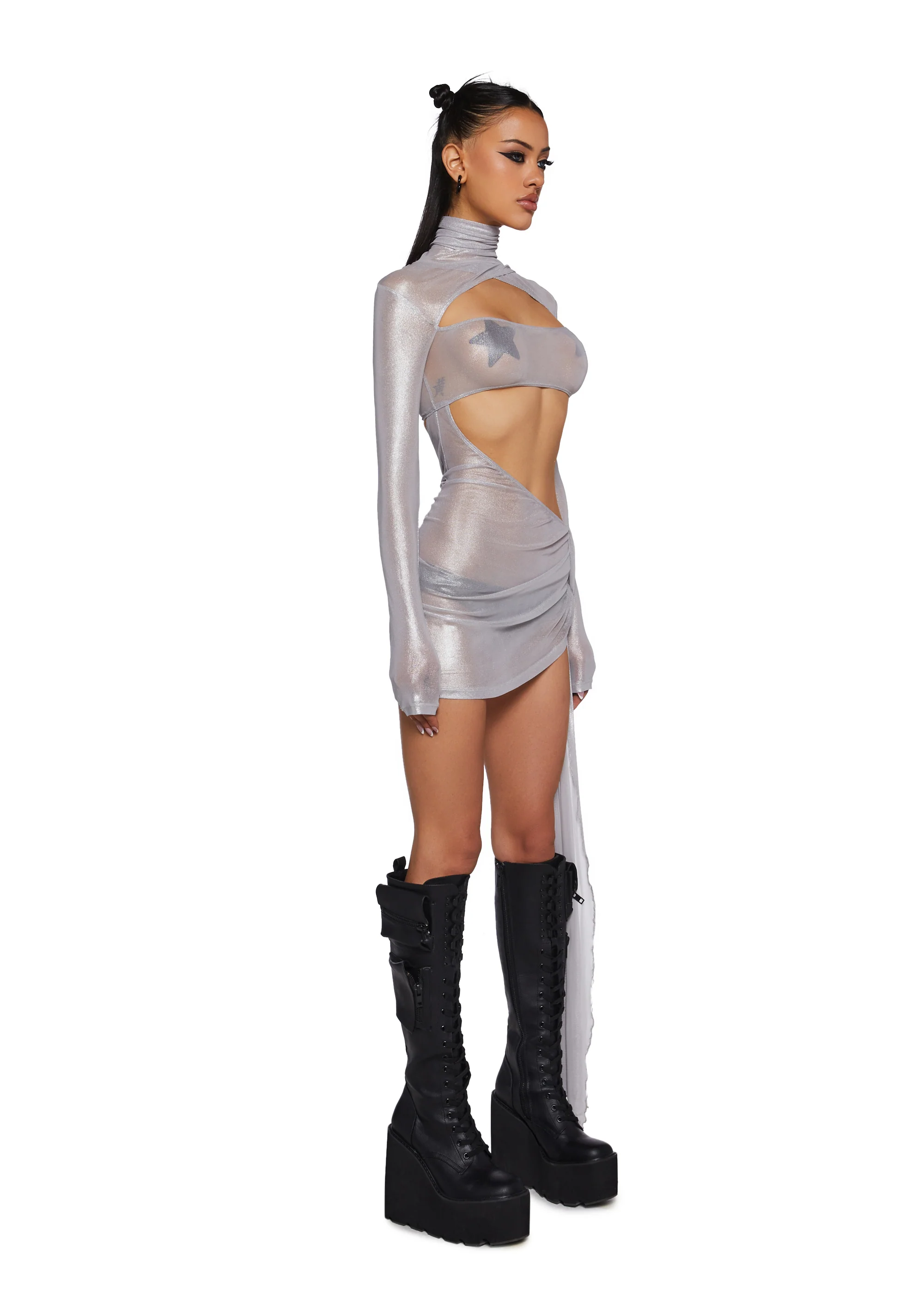 Dreamland Dancer Bodycon Dress - Silver - Image 3