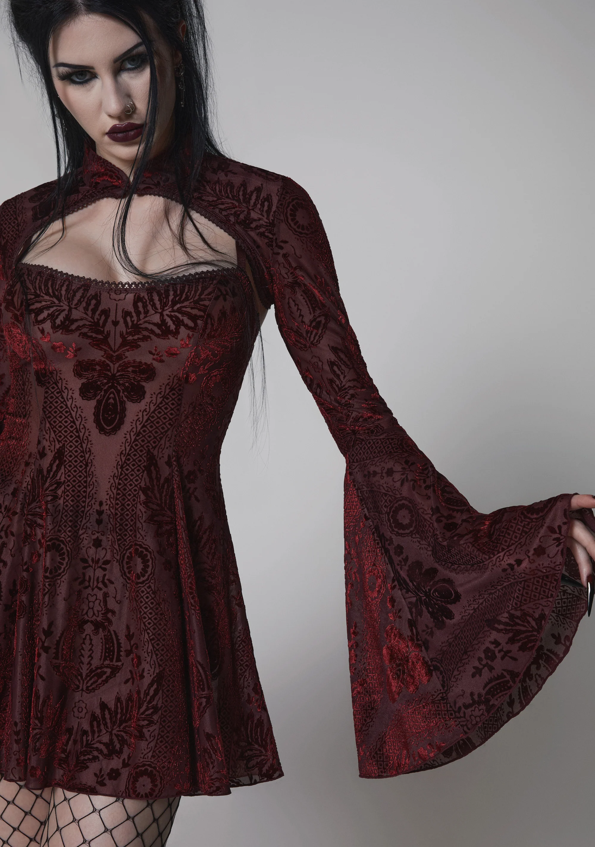 Druid’s Sister Mini Dress And Shrug Set - Wine - Image 9