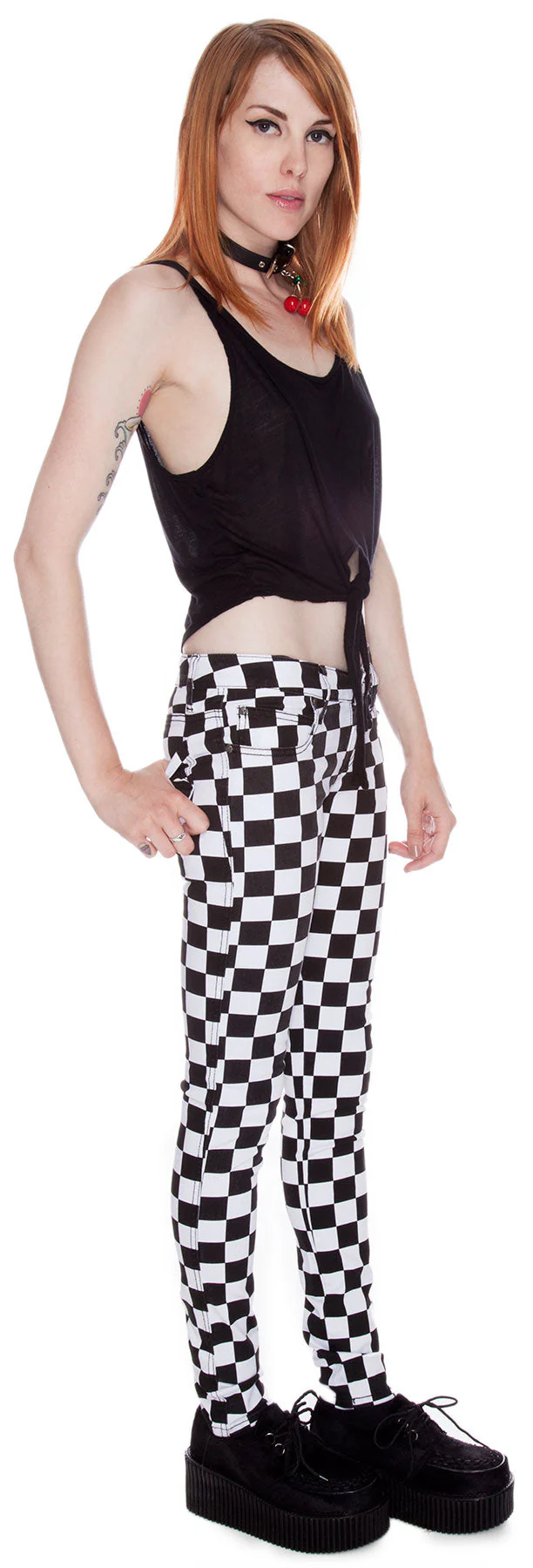 Dyed Checkered Jeans - Red - Image 10