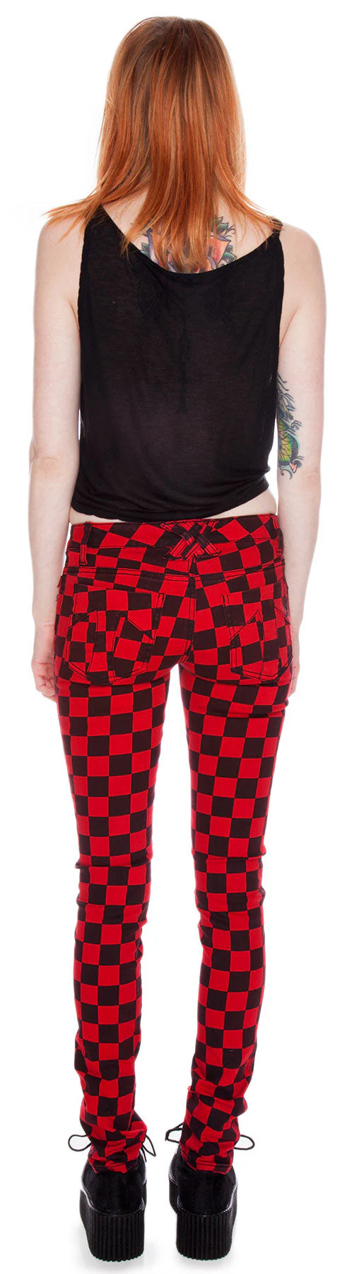 Dyed Checkered Jeans - Red - Image 3